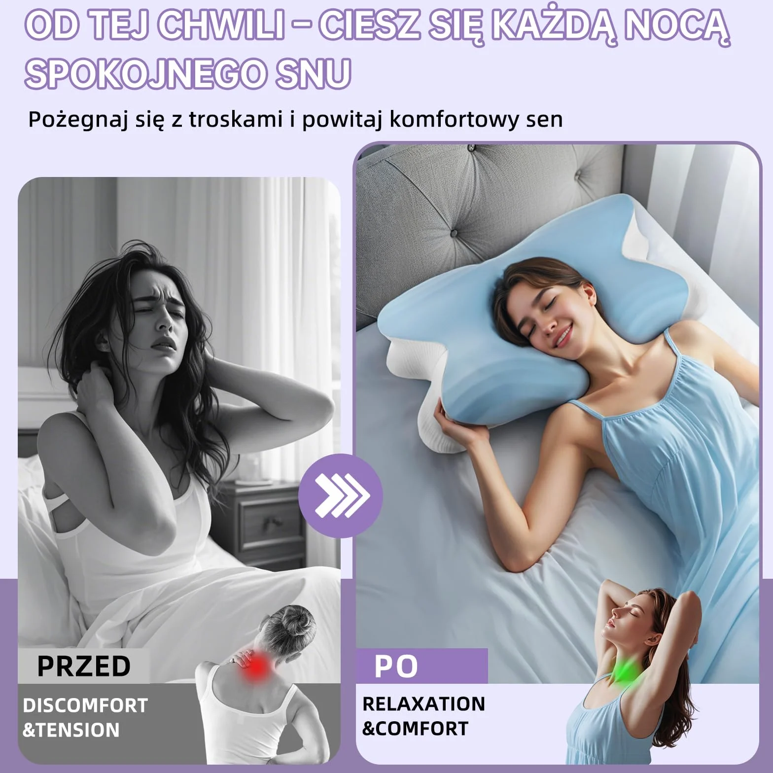 Ortopedyczna poduszka z pianki memory 2 w 1 62cm x 42cm x 13/11cm Błękit nieba