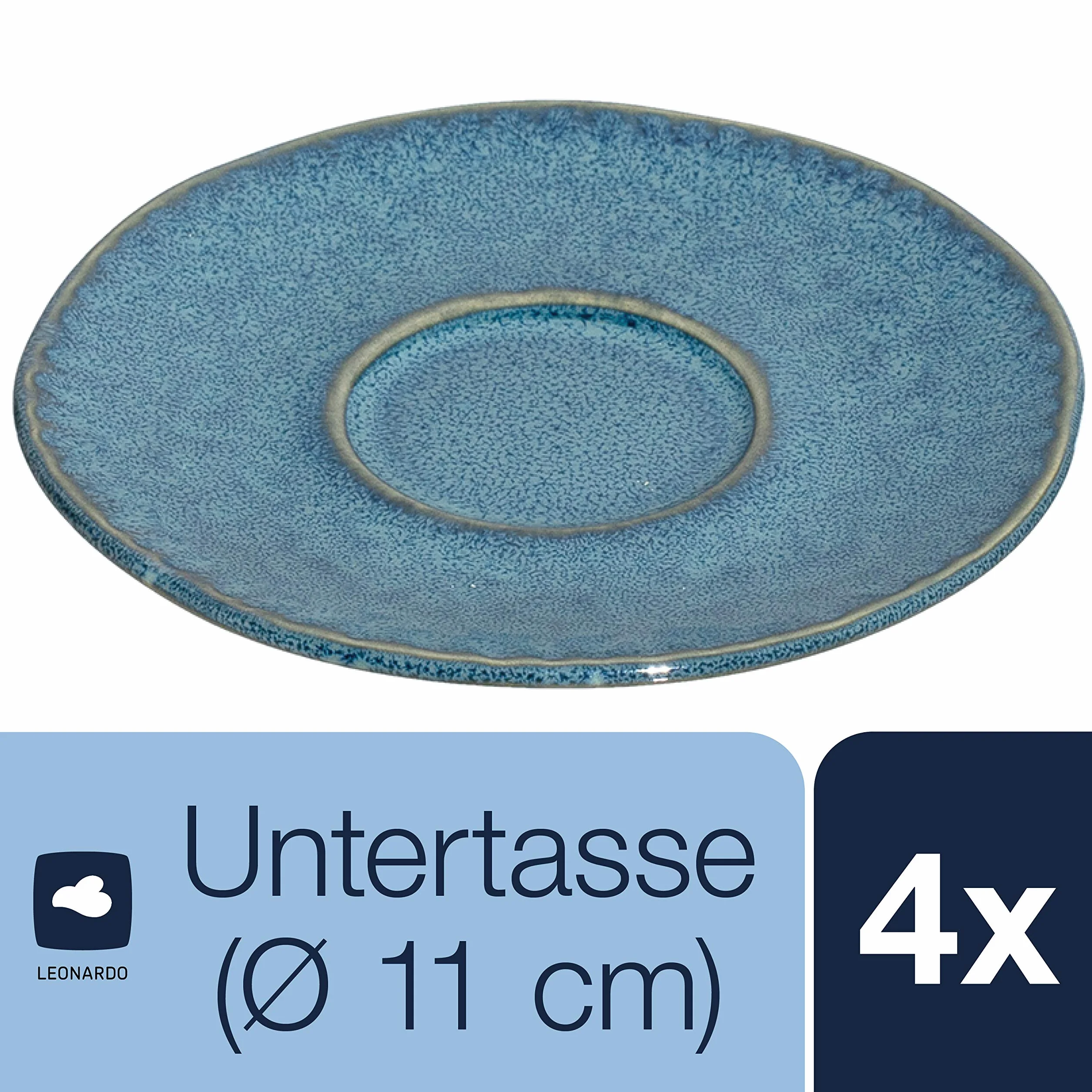 Leonardo Matera 018603 podstawki do filiżanek do espresso, 4 ceramiczne spodki, niebieskie Ø 11 cm, 018603