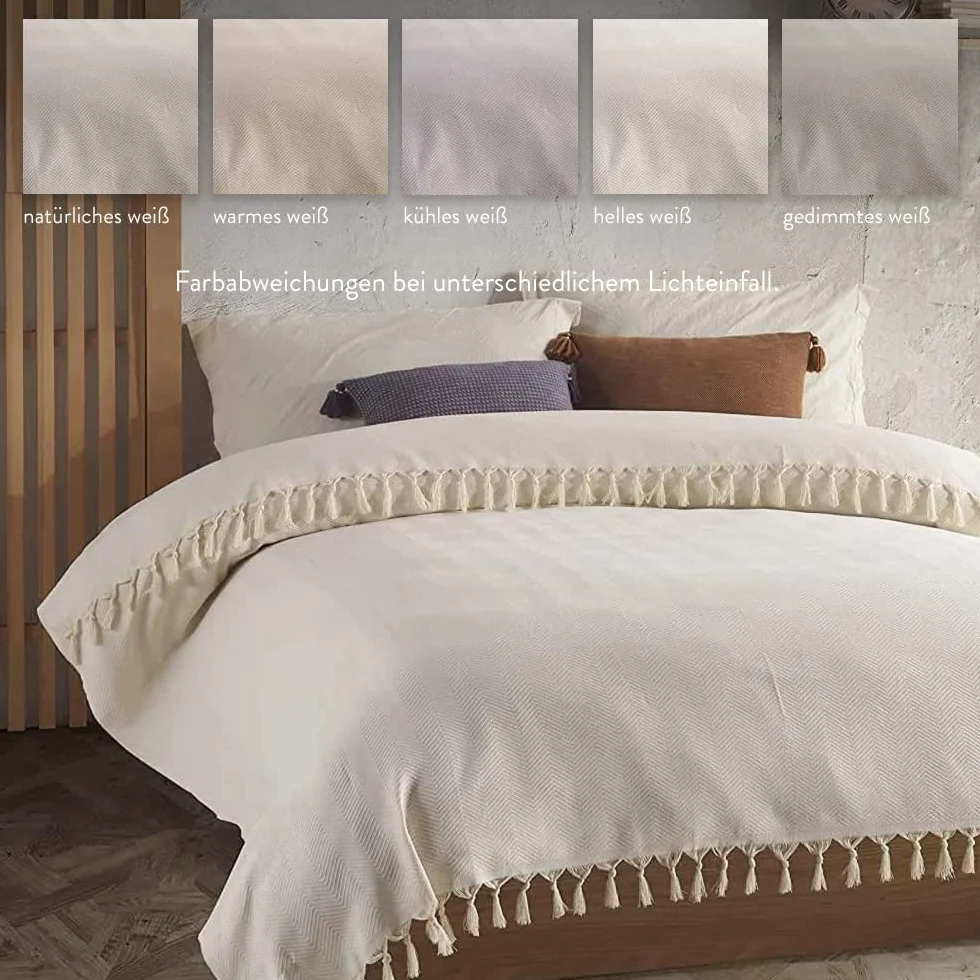 BOHORIA® Narzuta klasy premium, 200 x 230 cm, rozmiar XXL, 100% bawełna, bardzo duża, bawełniana narzuta na łóżko, sofę, ze wzorem w jodełkę (naturalna bawełna)