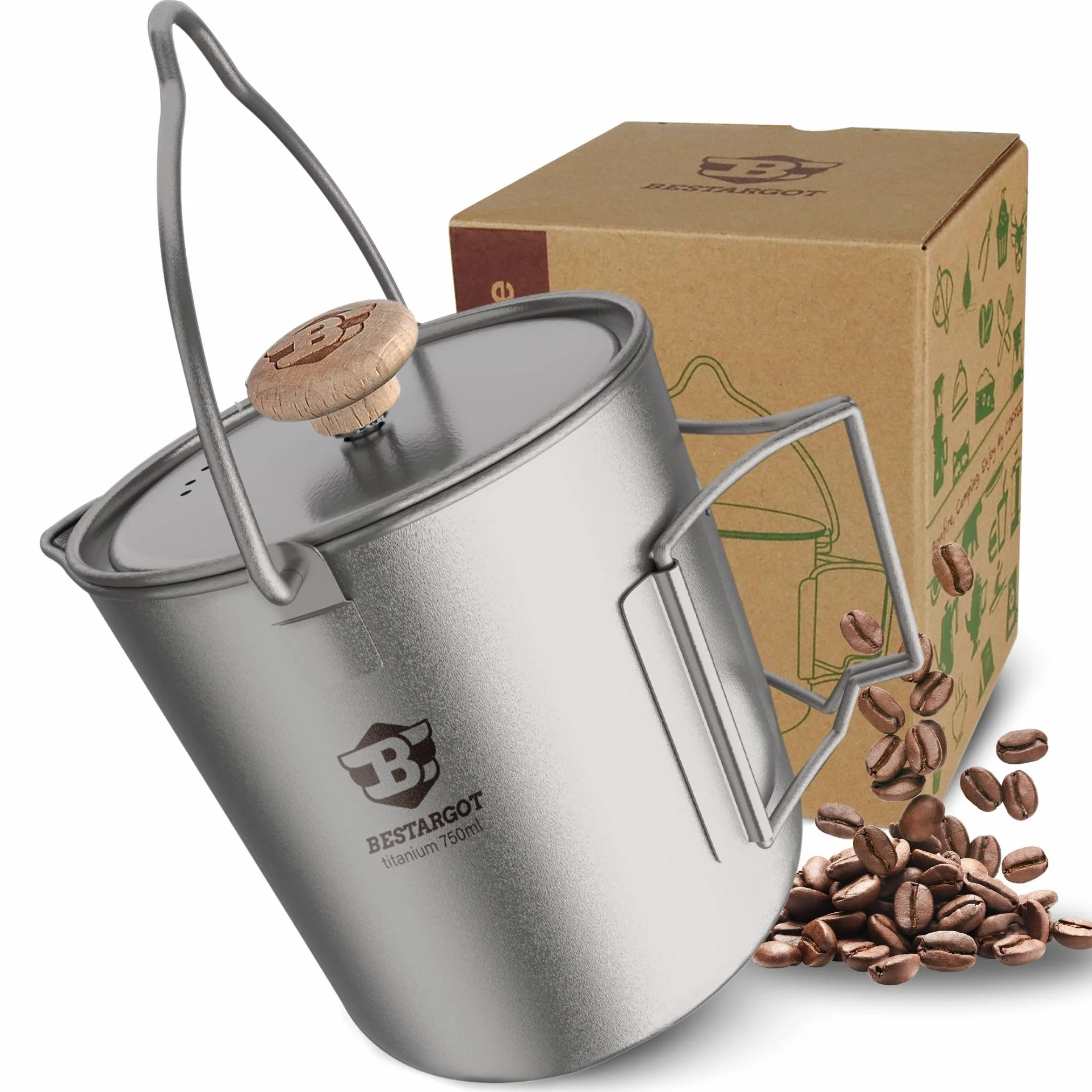 Bestargot Kemping French Press Ekspres do kawy z tłokiem 750 ml, tytanowy ekspres do kawy kempingowej do kawy lub herbaty, ultralekki kubek popote Bivouac, lekki i przenośny 188g