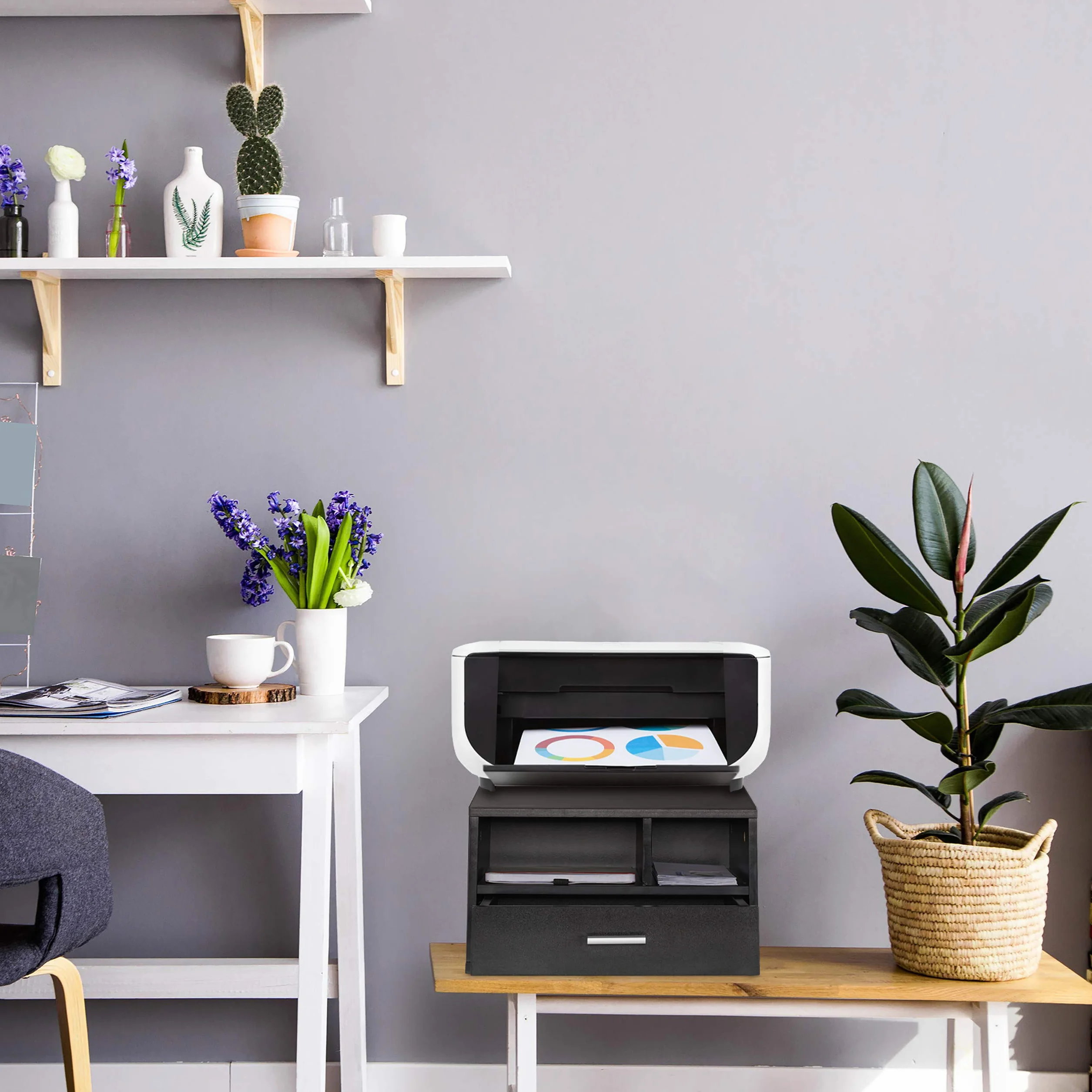 Relaxdays Stojak na drukarkę 3 półki 22 x 40 x 30 cm czarny