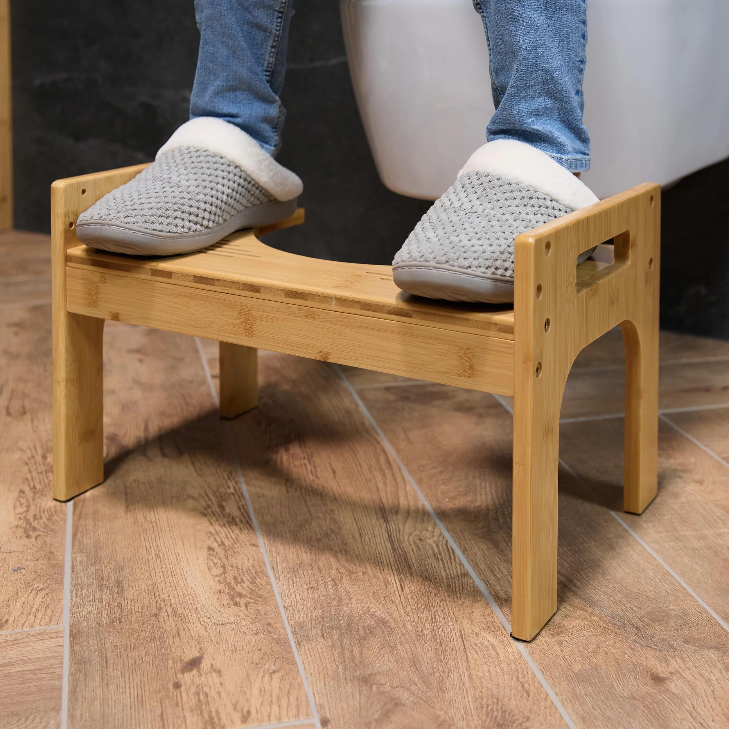 Relaxdays Taboret toaletowy bambus 28,5 x 45,5 x 28,5 cm naturalny