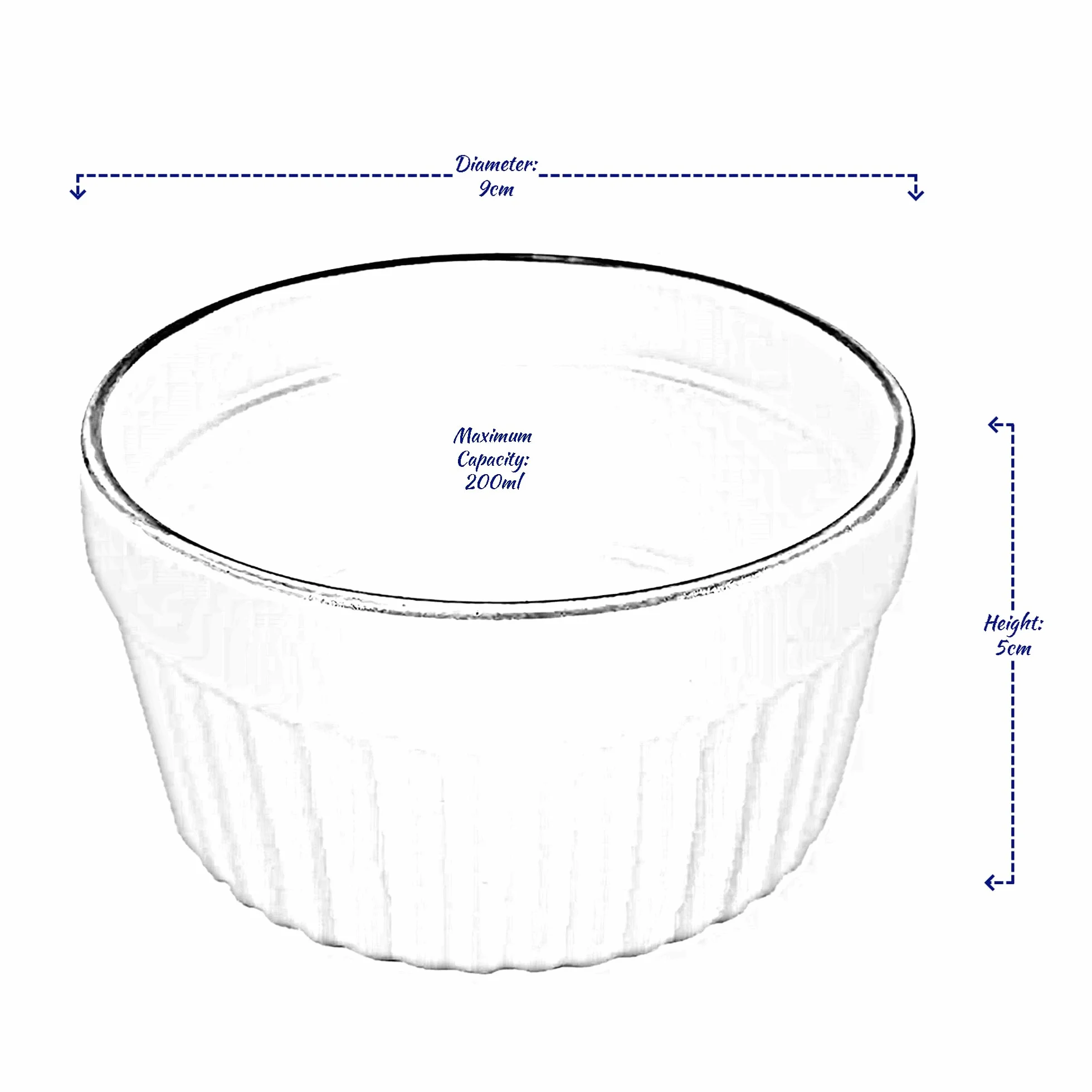 Ramekins Ceramiczny porcelanowy suflet, Crème Brulee, małe naczynia do pieczenia w piekarniku, miski do dipów, sosów, kremu, puddingów, przekąsek, biały, 200 ml, 9 x 5 cm, 2 szt
