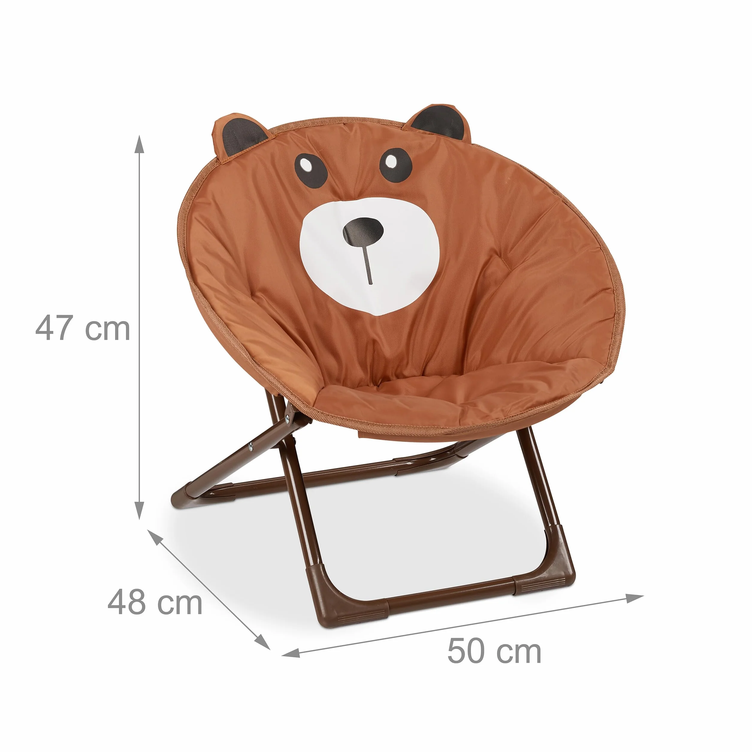 Relaxdays Moon Chair dziecięce składane kempingowe brązowe 48 x 51 x 48 cm