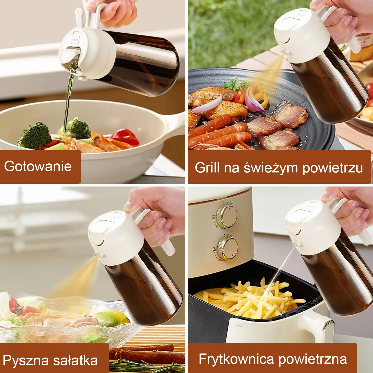 YARRAMATE blokujący światło rozpylacz ciemnego oleju do gotowania, 2 w 1 spryskiwacz do oleju do gotowania, 470 ml szklana butelka na olej, dozownik oleju i do kuchni smażenia BBQ (biały)