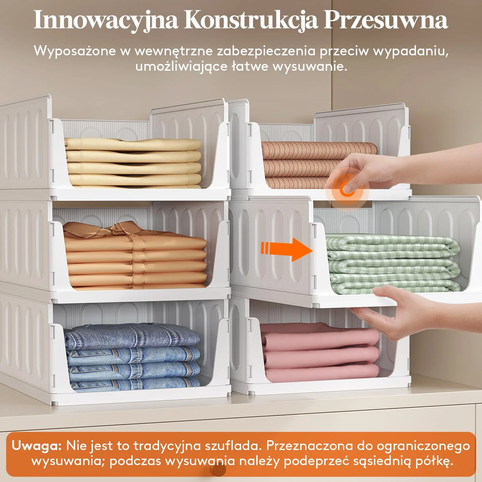 Lifewit 5 Sztuk Organizer do Szafy, Pojemniki na Ubrania, Które Można Ustawiać Jeden na Drugim, Pudełka do Przechowywania Przedmiotów w Kuchni, Łazience i Sypialni, Białe