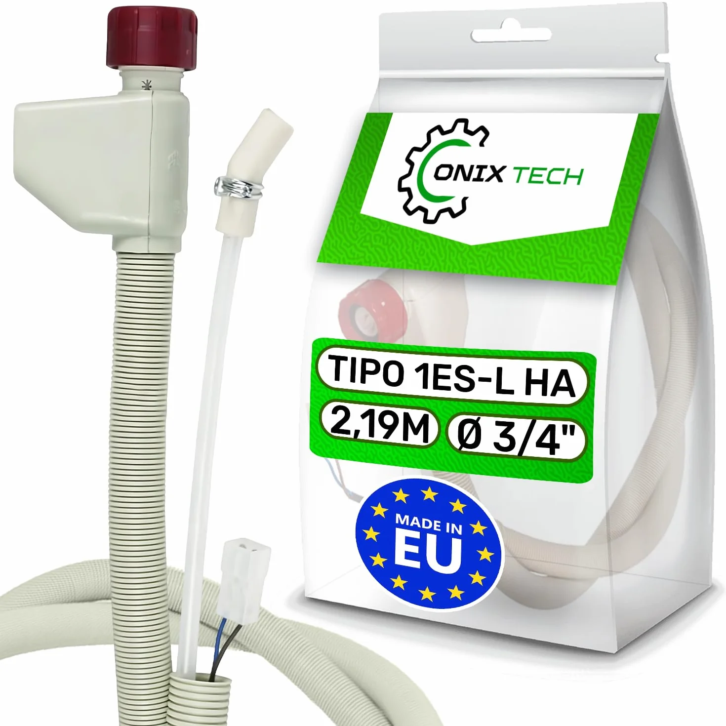 Aquastop wąż do zmywarki typ 1ES-L długość 2,19 m, zawór Ø 3/4, wąż dopływowy 1885090400 1760360100 do Beko 481253029201 do Whirlpool C00588407 do Indesit - Made in EU ONIX TECH