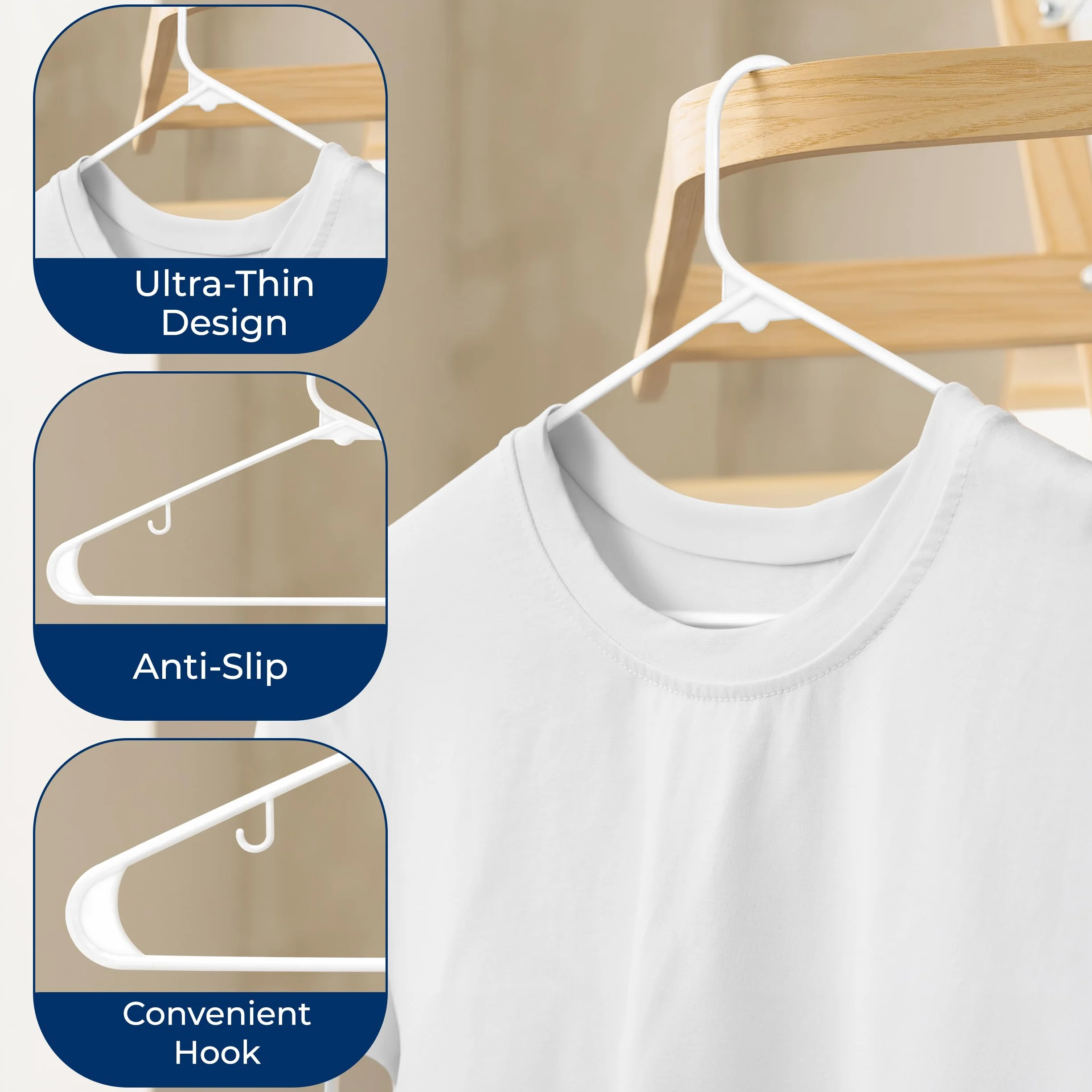 White Standard Plastic Hangers 50-Pack Heavy Duty Tubular Clothes Hanger Set