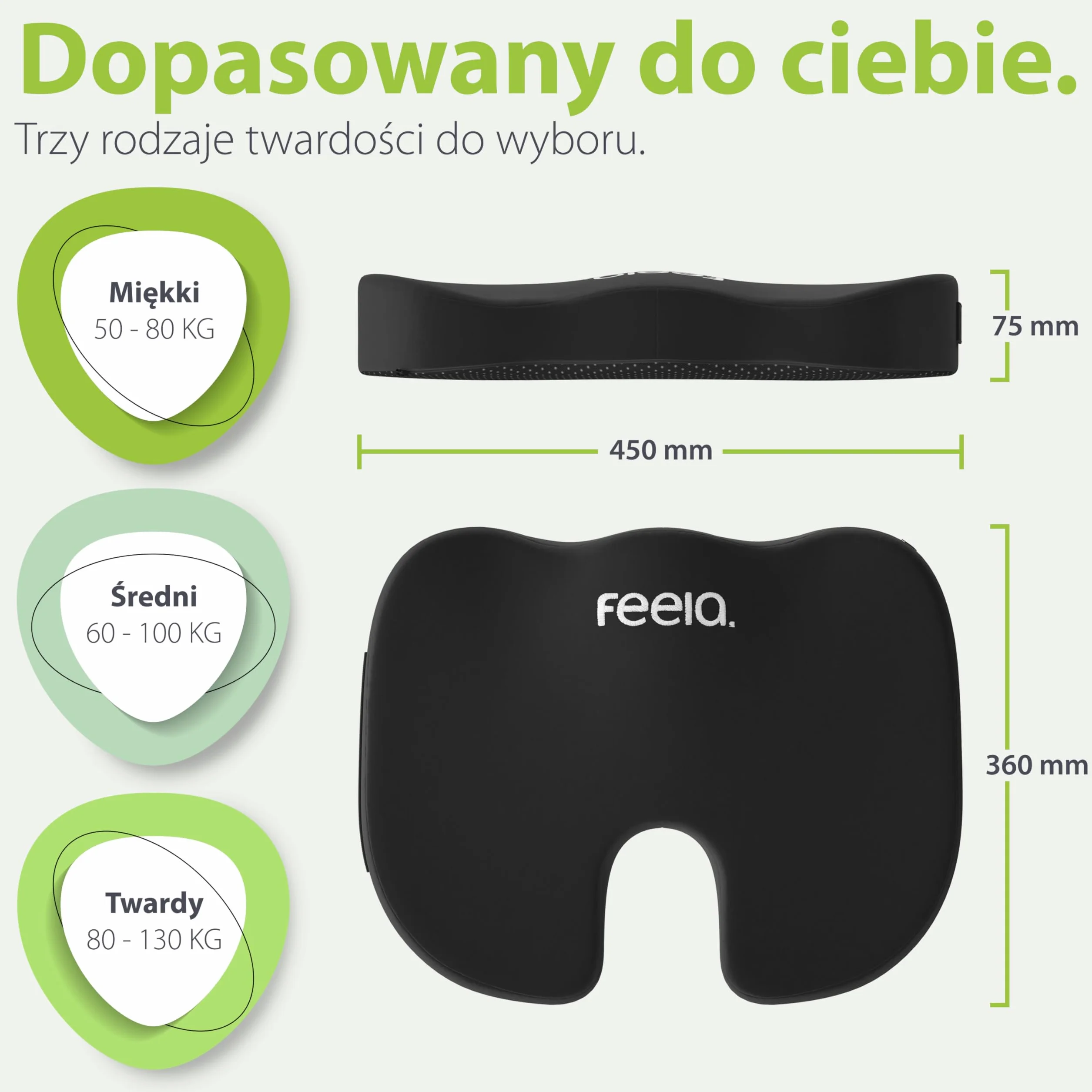 feela.® ortopedyczna poduszka do siedzenia premium (3 stopnie twardości) – ergonomiczna poduszka na krzesło biurowe i inne, zmniejsza ból, poprawia komfort siedzenia, wspomaga ukrwienie oraz odciąża kość ogonową (twardość: medium)