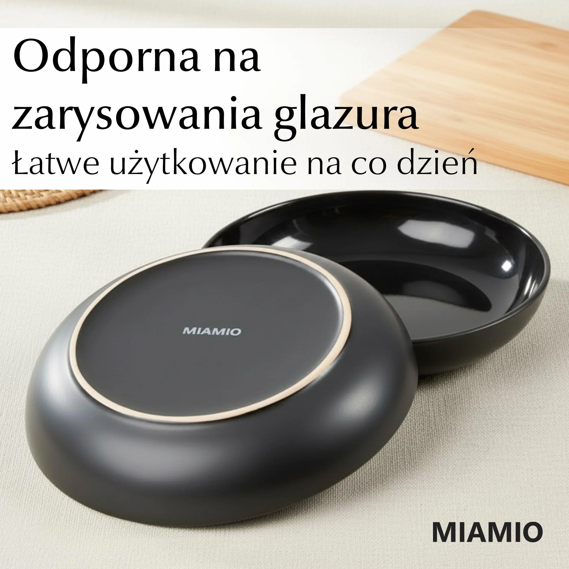 MIAMIO – 900 ml / 22 cm Zestaw 6 misek do makaronu i sałatek, szerokie i płytkie talerze z ceramiki – kolekcja Le Papillon- (Czarny)