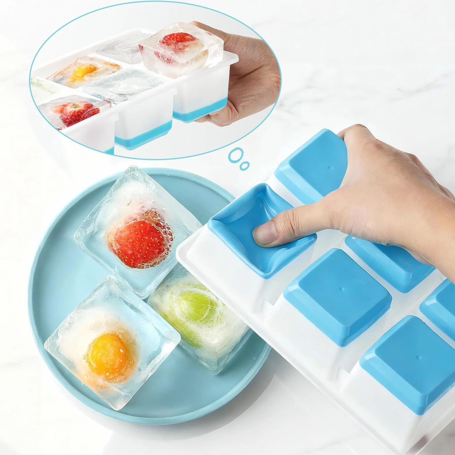 Silikonowa Foremka do Kostek Lodu, 6 CM Duża Foremki do Lodu z Pokrywką, 140ML XXL Kostki Lodu Forma Bez BPA i Łatwe Wyjmowanie Ice Cube Tray Koktajli Whisky (2 ZIELONY)