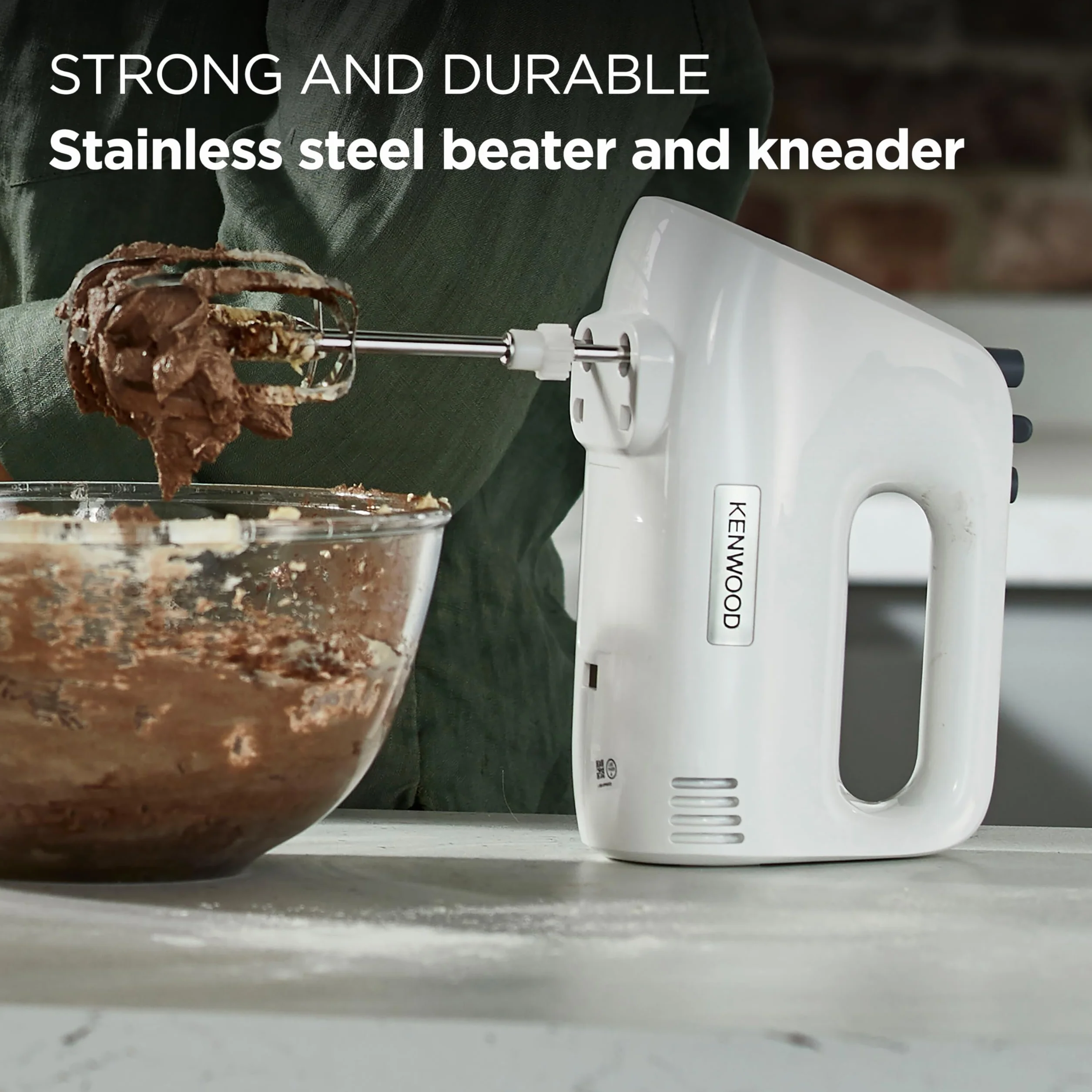 Kenwood Chefette HMP30.A0WH blender ręczny, 450 W, 5 stopni prędkości + turbo, trzepaczka i hak do zagniatania, biały