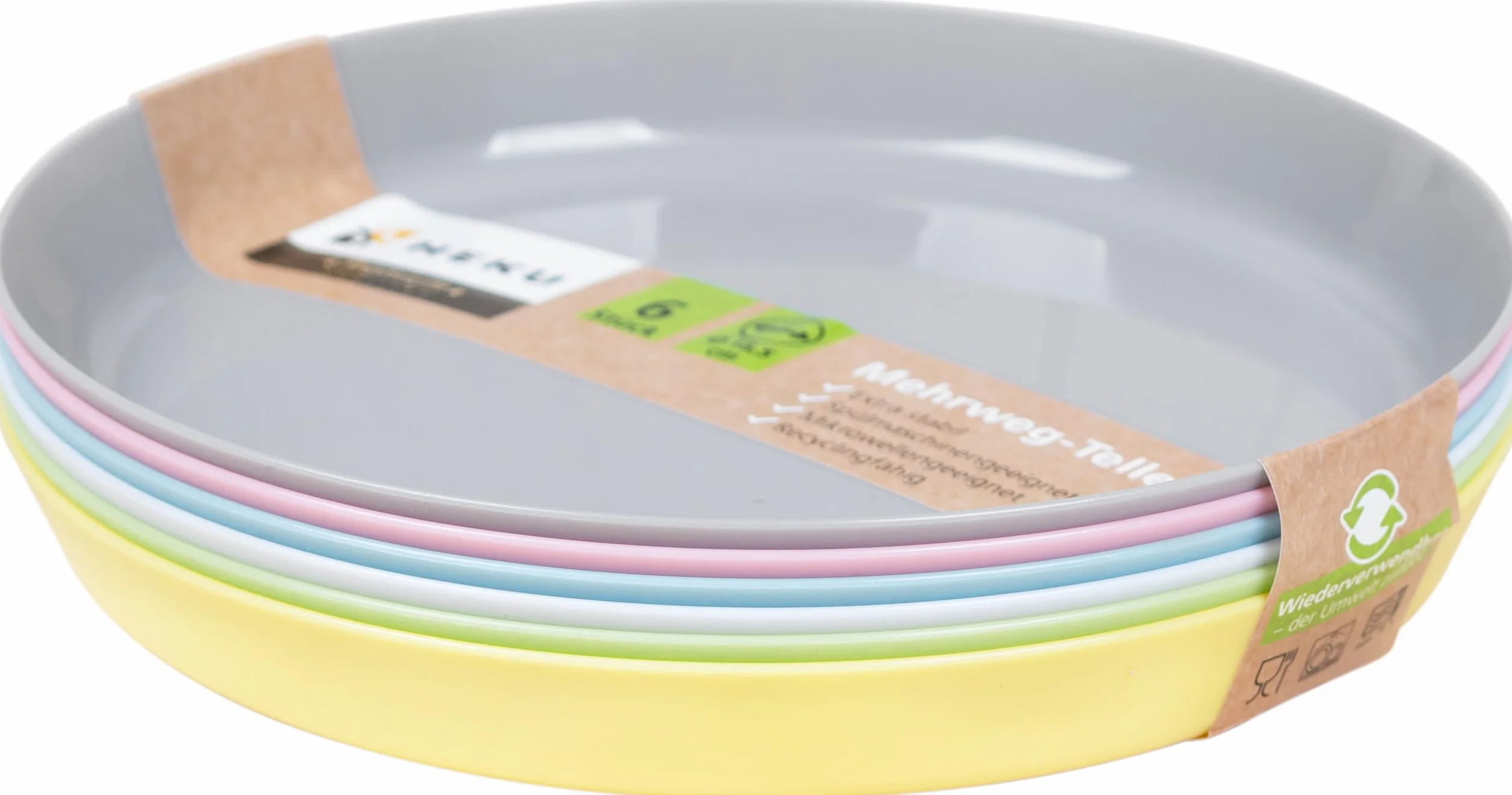 HEKU Talerze wielokrotnego użytku zestaw 6 sztuk pastelowe średnica 18,5 cm PP