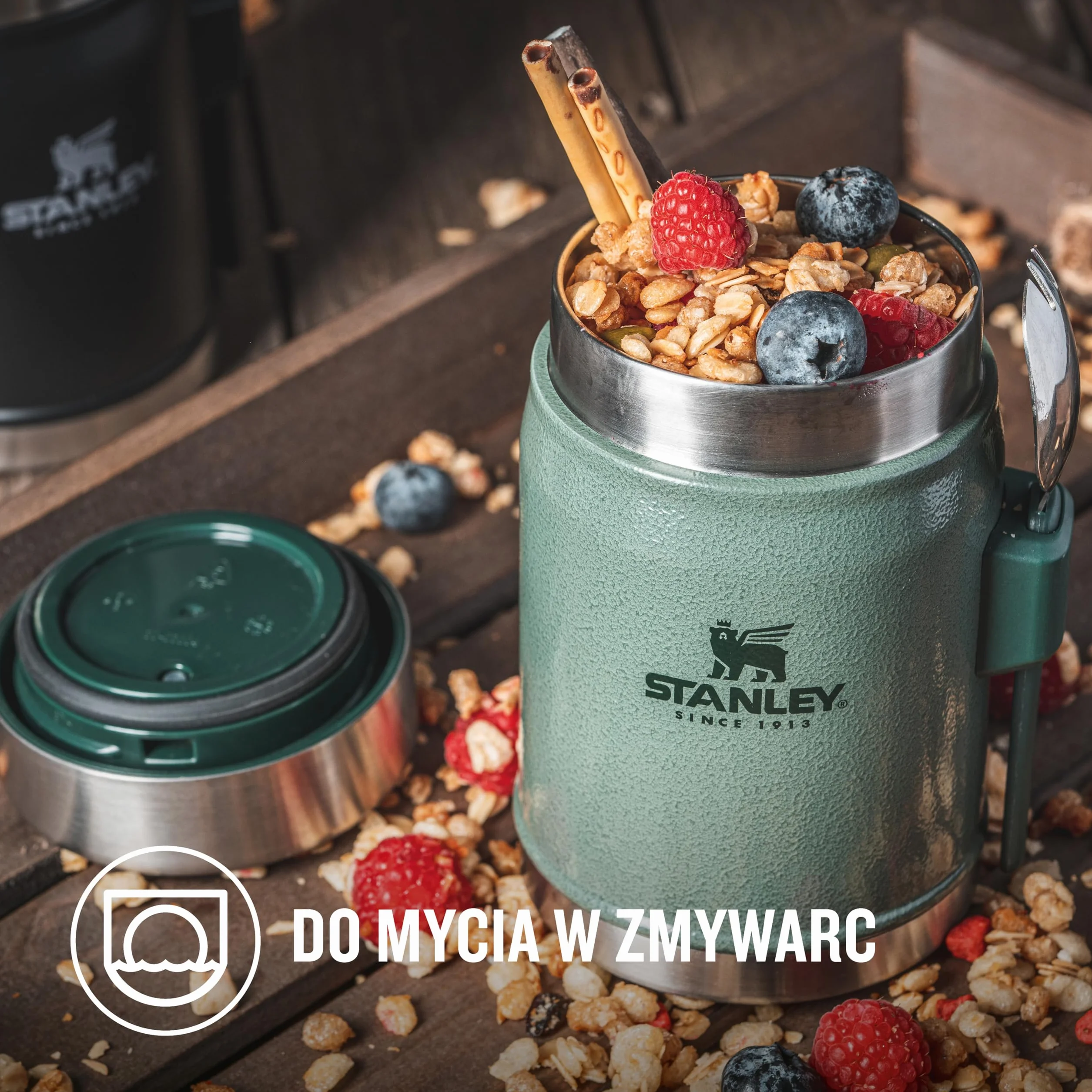 Stanley 1913 Classic Legendary Food Jar 0.4L with spork - Termos do żywności ze Stali Nierdzewnej Bez BPA - Utrzymuje zimno lub ciepło przez 7 godzin - Do Mycia w Zmywarce