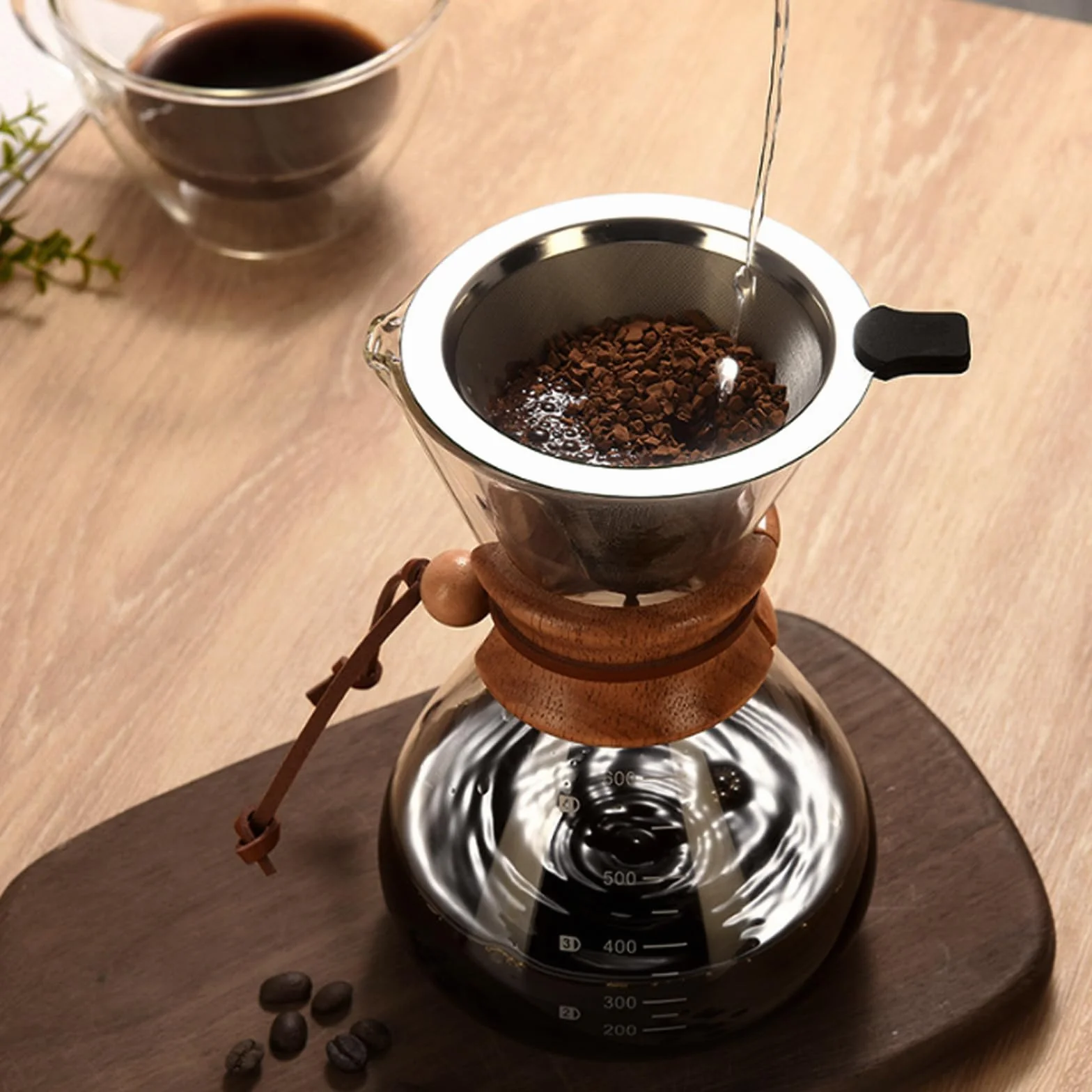 GOMETY Pour Over zaparzacz do kawy, 800 ml, filtr permanentny, zaparzacz do kawy, dzbanek borokrzemowy z dwuwarstwowym filtrem ze stali nierdzewnej, szklanka do warzenia kawy dla aromatycznej