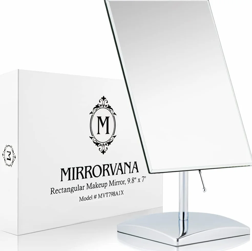 MIRRORVANA Prostokątne lusterko na stojaku do makijażu 25 x 18 cm srebrne