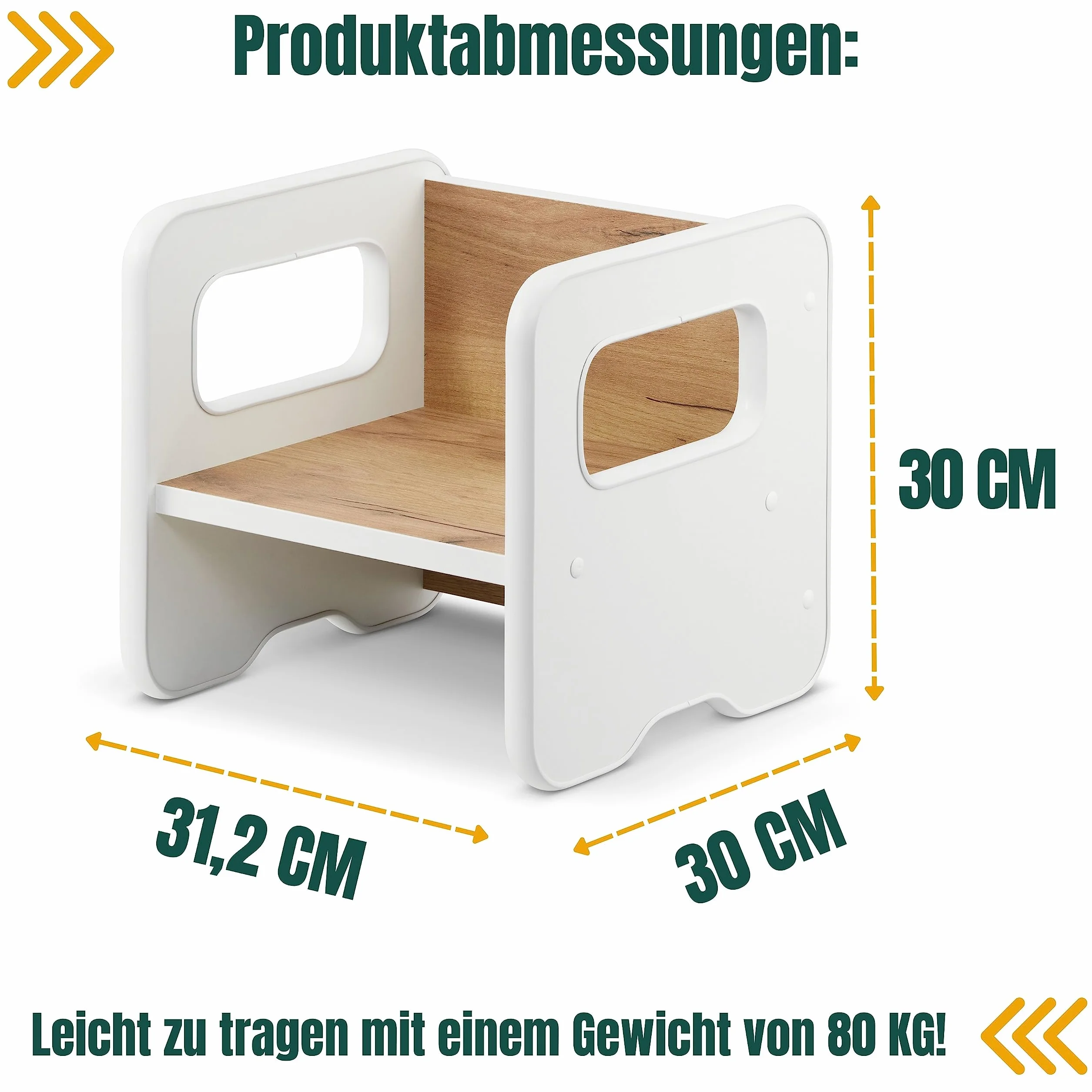 defiPad Taboret dwustronny dla dzieci od 1 roku życia drewniany krzesło przekształcane w stół Montessori
