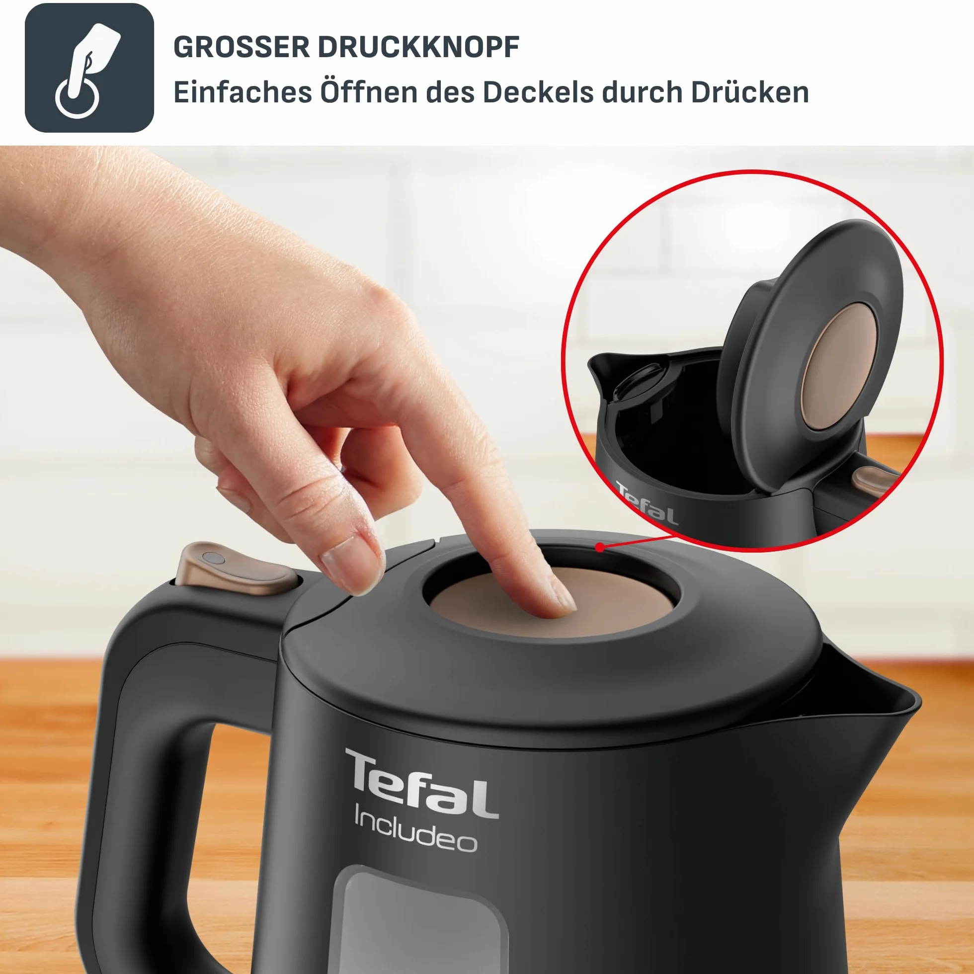 TEFAL KI533811 INCLUDEO czajnik elektryczny, duża moc 2400 W, czujnik niskiego poziomu wody, 1 L, Czarny