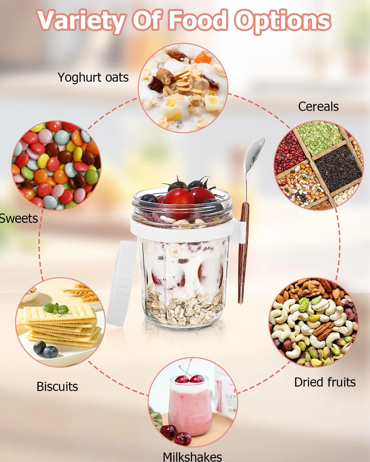 Overnight Oats 2 sztuki pojemników na owsiankę, szklanki do owsa, na nocleg, szklane kubki na musli na wynos dla dzieci z pokrywką i łyżeczką na jogurt, słoiki na przetwory jogurt to go, kubek