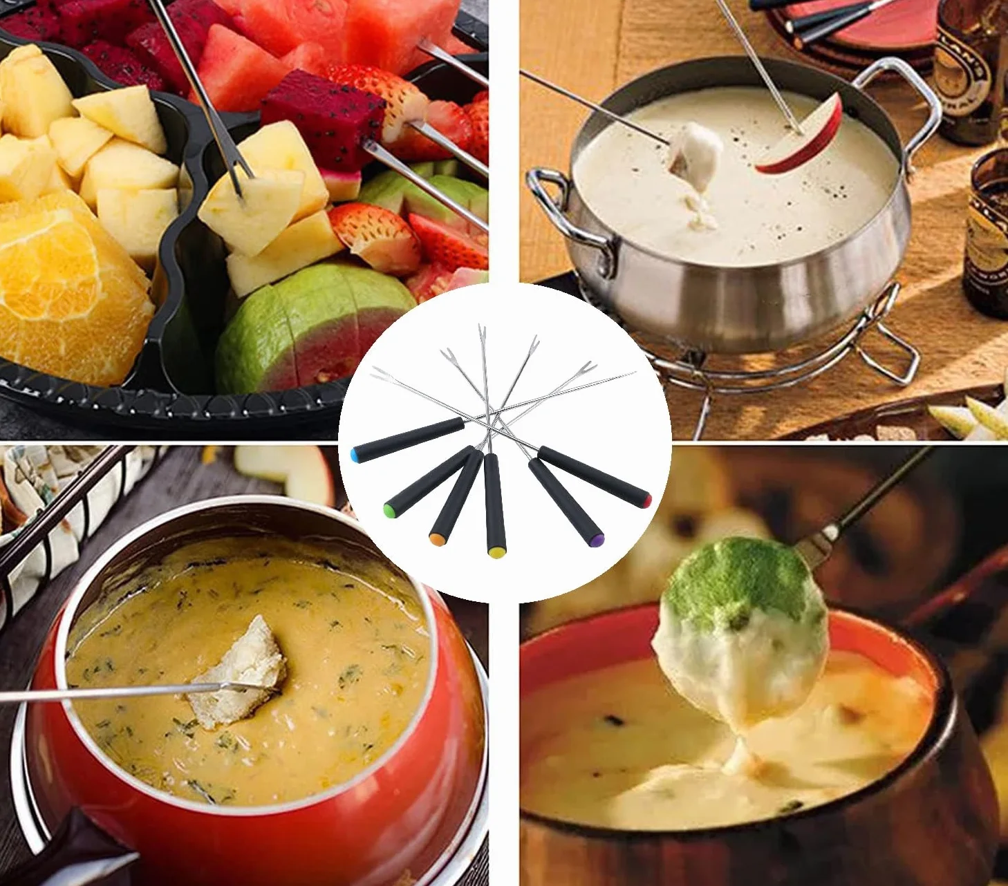 LATRAT 12-częściowy zestaw widelców do sera, widelec do fondue, widelec do fondue, widelec do sera z odpornym na wysokie temperatury uchwytem do sera, czekolady, fondue, pieczeni, marshmallows
