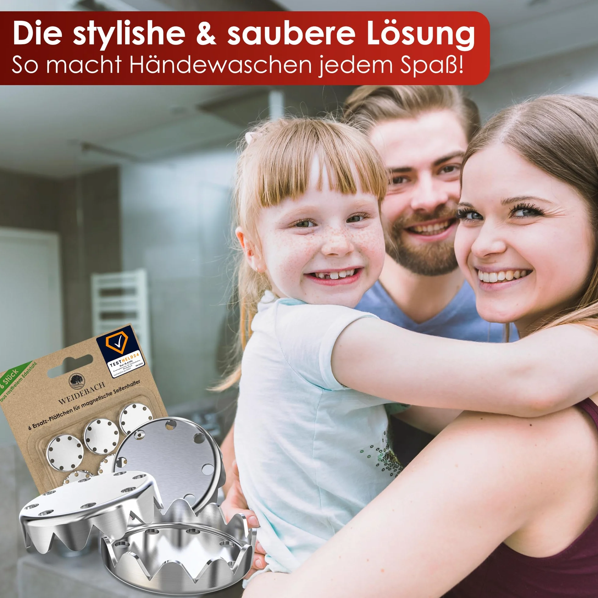 Płyta zamienna do magnetycznego mydła WEIDEBACH®, zestaw 6 płyt magnetycznych, stal nierdzewna SS430, uniwersalny magnes mydlany, stały magnes do mydła magnetycznego