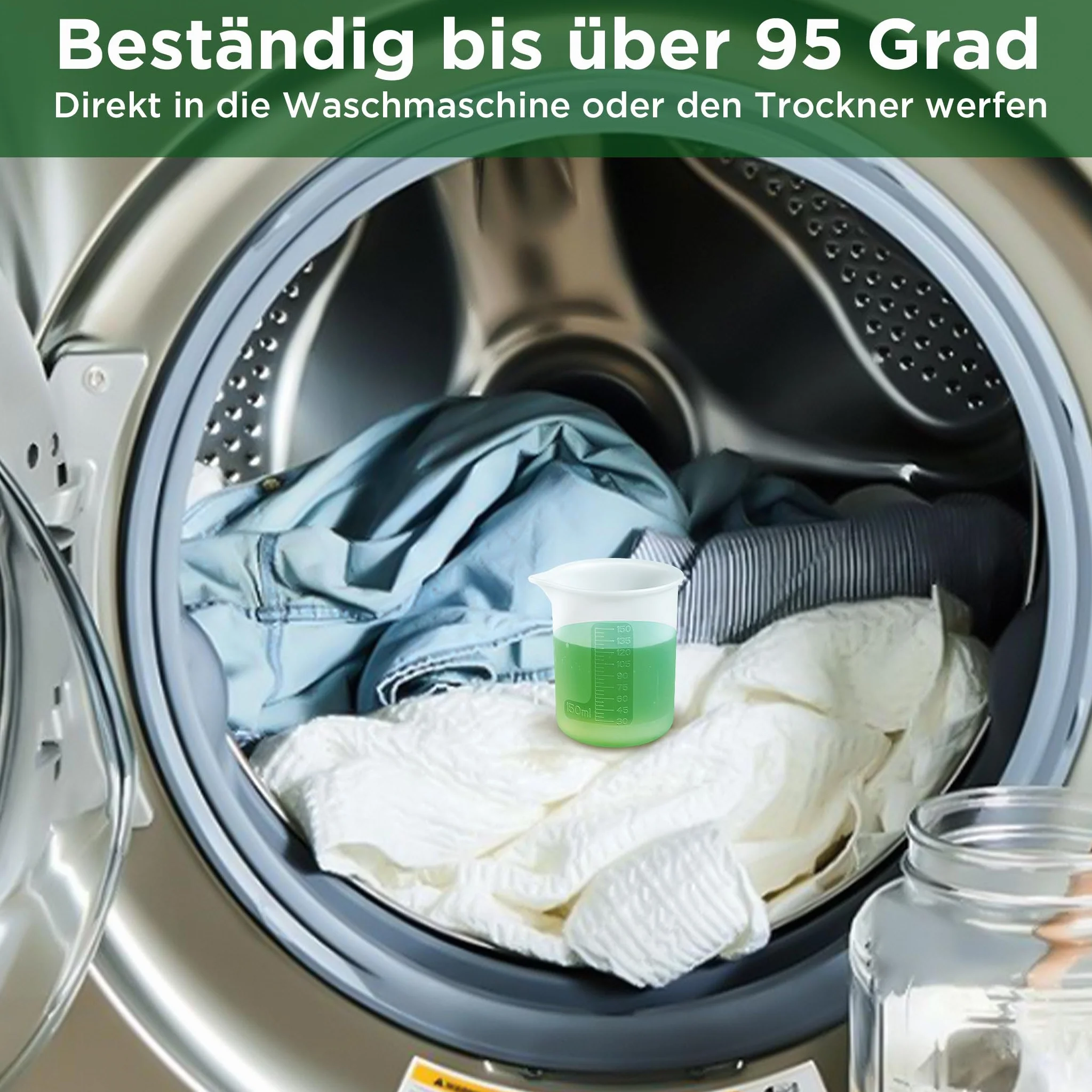 ecooe 4 sztuki pomoc w dozowaniu proszku do prania 150ML + łyżka miarowa 50ML do środka piorącego, kulka dozująca do prania do pralki