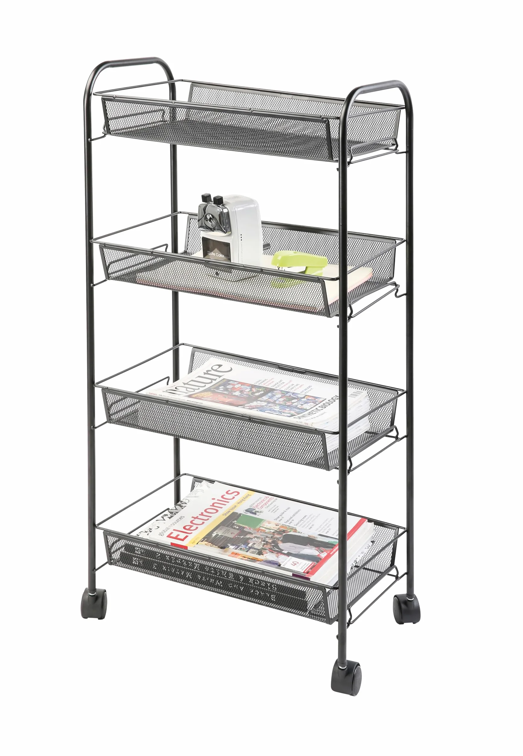 Q-CONNECT Regał z rolkami 4 półki czarny 43,5x26,5x86 cm