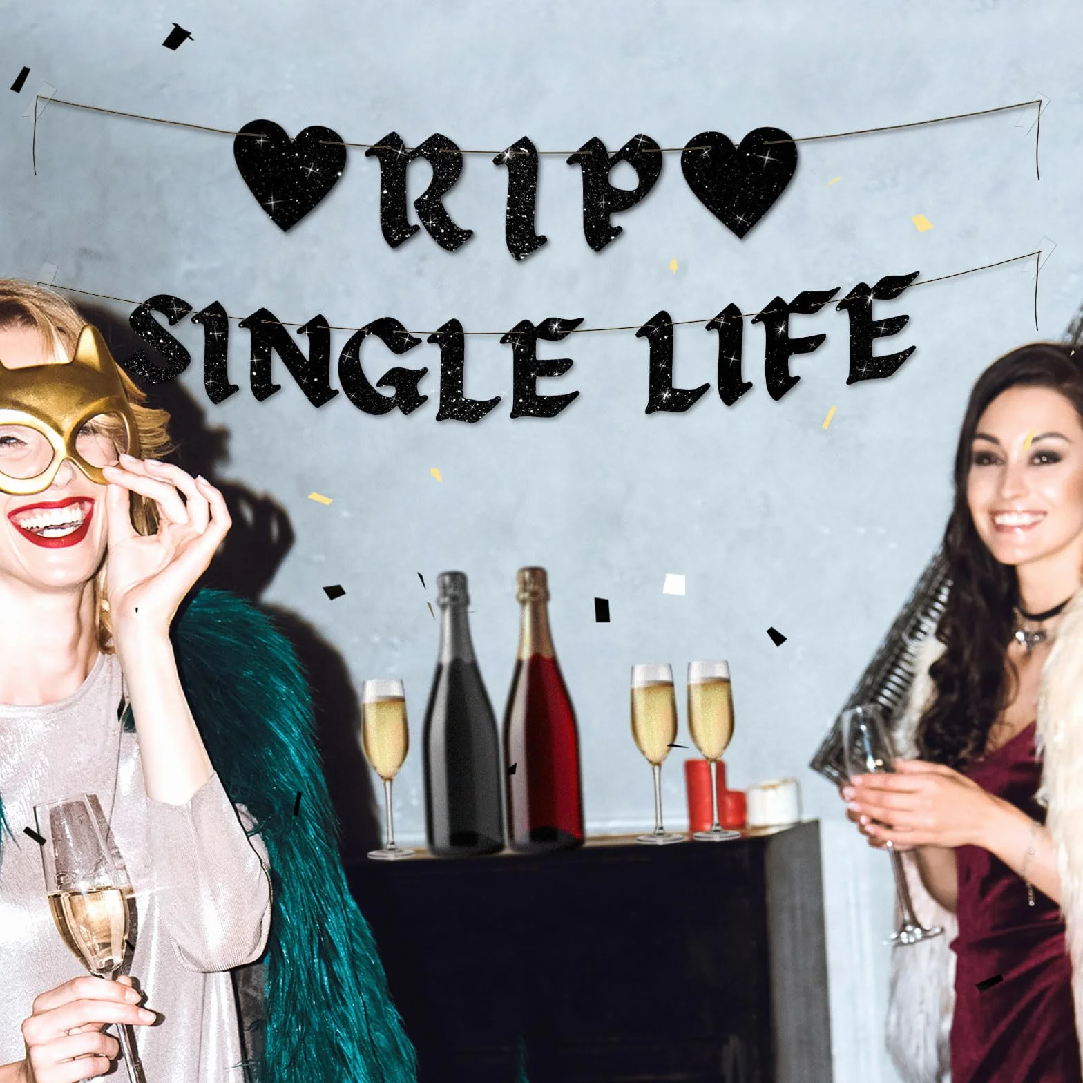 Baner Rip Single Life 2,44 m z Brokatem na Wieczór Panienski Zabawne Tło Ślubne Girlanda