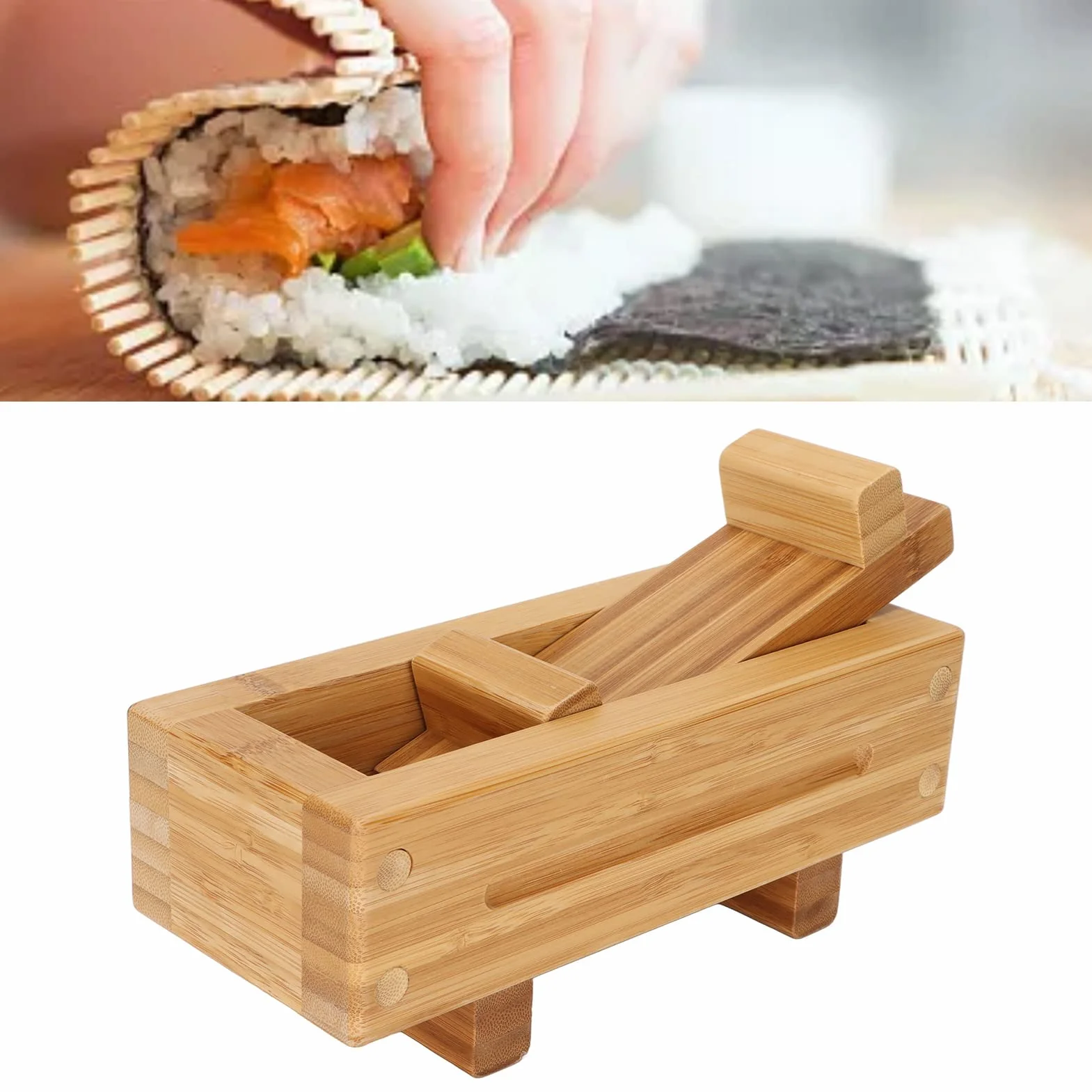 Drewniana Prasa do Sushi, Prostokątna Prasa do Sushi Japoński Sushi Nigiri Forma do Robienia Sushi DIY Zestaw do Robienia Sushi z Drewna Przenośne Pudełko na Ryż Oshizushi