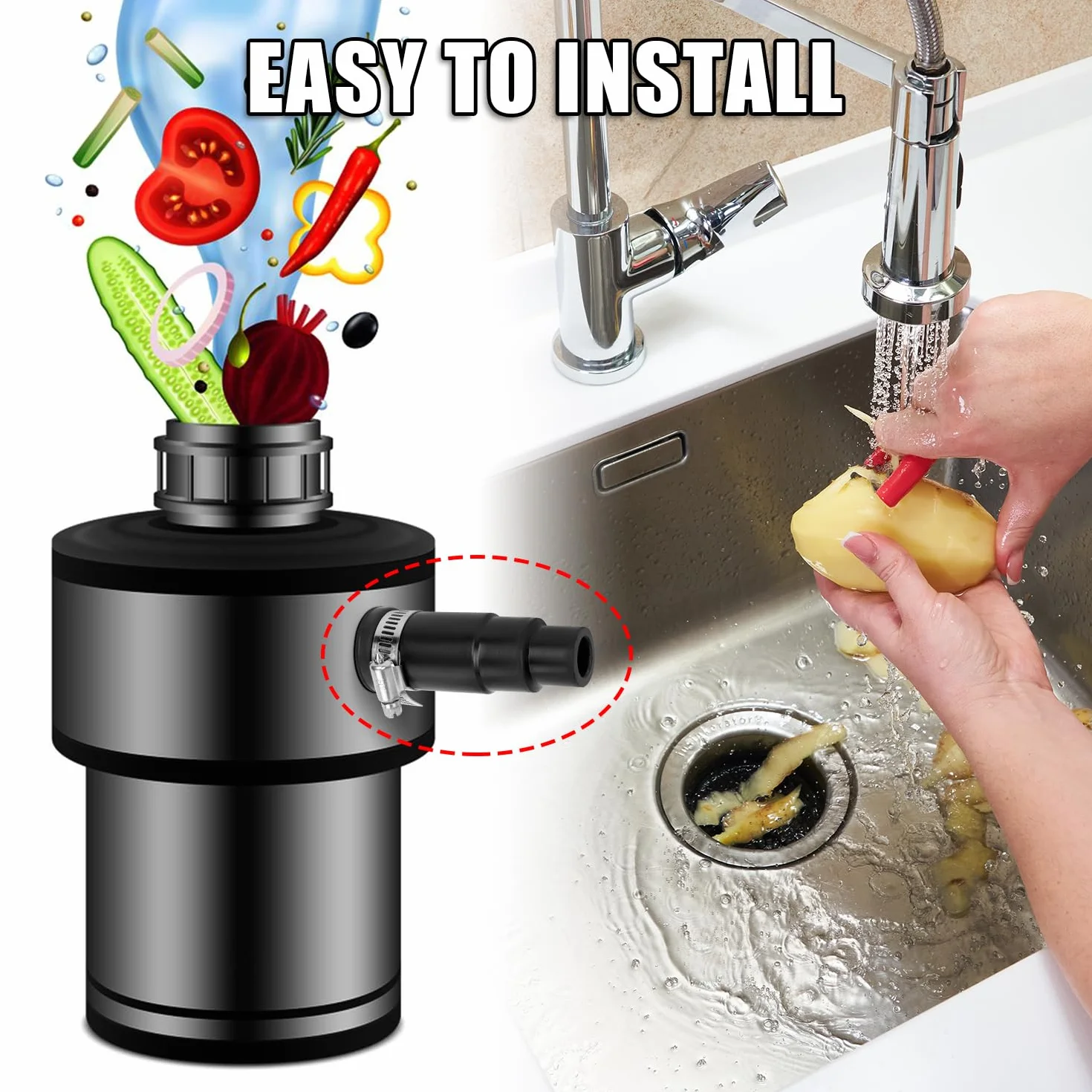 Adapter Weza Spustowego Zmywarki Kompatybilny z Insinkerator Pojemnikiem na Smieci, Zestawem Zlacza do Zmywarki Zawiera 1 Zlacze Wlotowe 1 Zacisk Weza i 3 Zaciski Sprezynowe