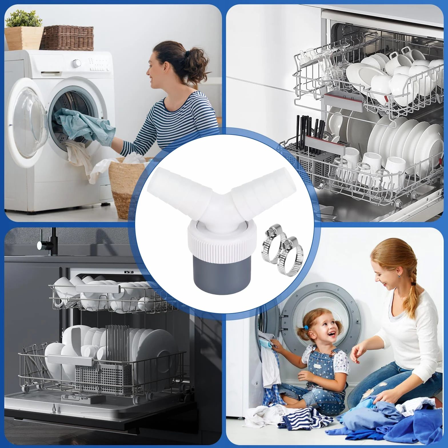 Adapter Odpływu do Pralki i Zmywarki, Podwójne Złącze Y do Węża Ø40 mm i Wejścia Ø18-24 mm, Adapter PVC, Akcesorium Odpływowe