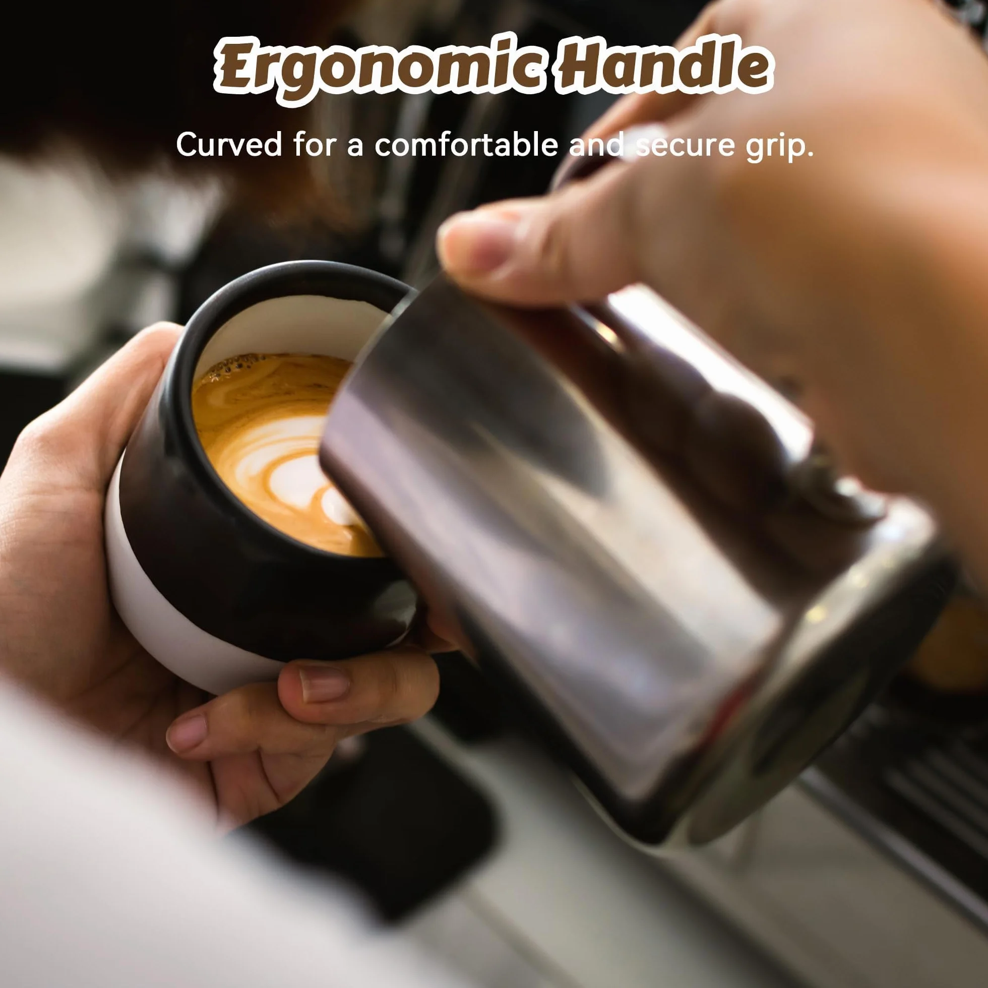 Dzbanek na mleko, ręczny dzbanek do spieniania mleka 304 ze stali nierdzewnej, dzbanek na mleko z oznaczeniem pojemności 350 ml 12oz Barista, dzbanek na mleko do cappuccino, latte art, espresso