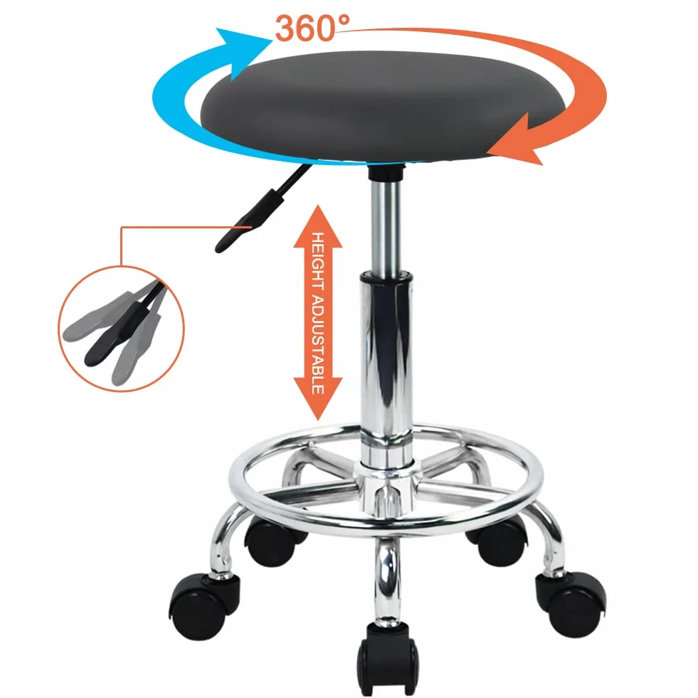 WKWKER Ergonomiczny stołek na kółkach PU skóra obrotowy regulacja wysokości czarny