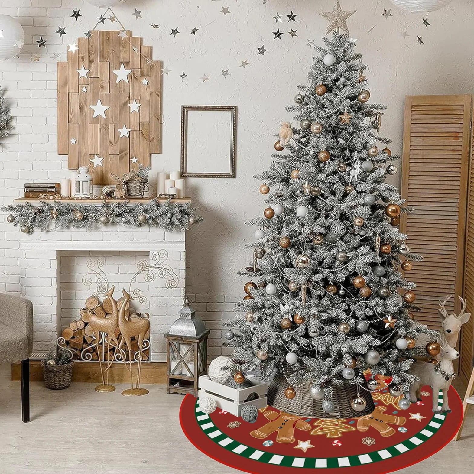 Spódnica pod choinkę Piernikowy Ludzik, 90cm Duża Spódnica pod Choinkę Xmas, Urocza Mata pod Choinkę Xmas, Spódnice pod Choinkę Xmas, Pokrywa Podstawy Choinki Xmas, Maty Choinkowe na Nowy Rok
