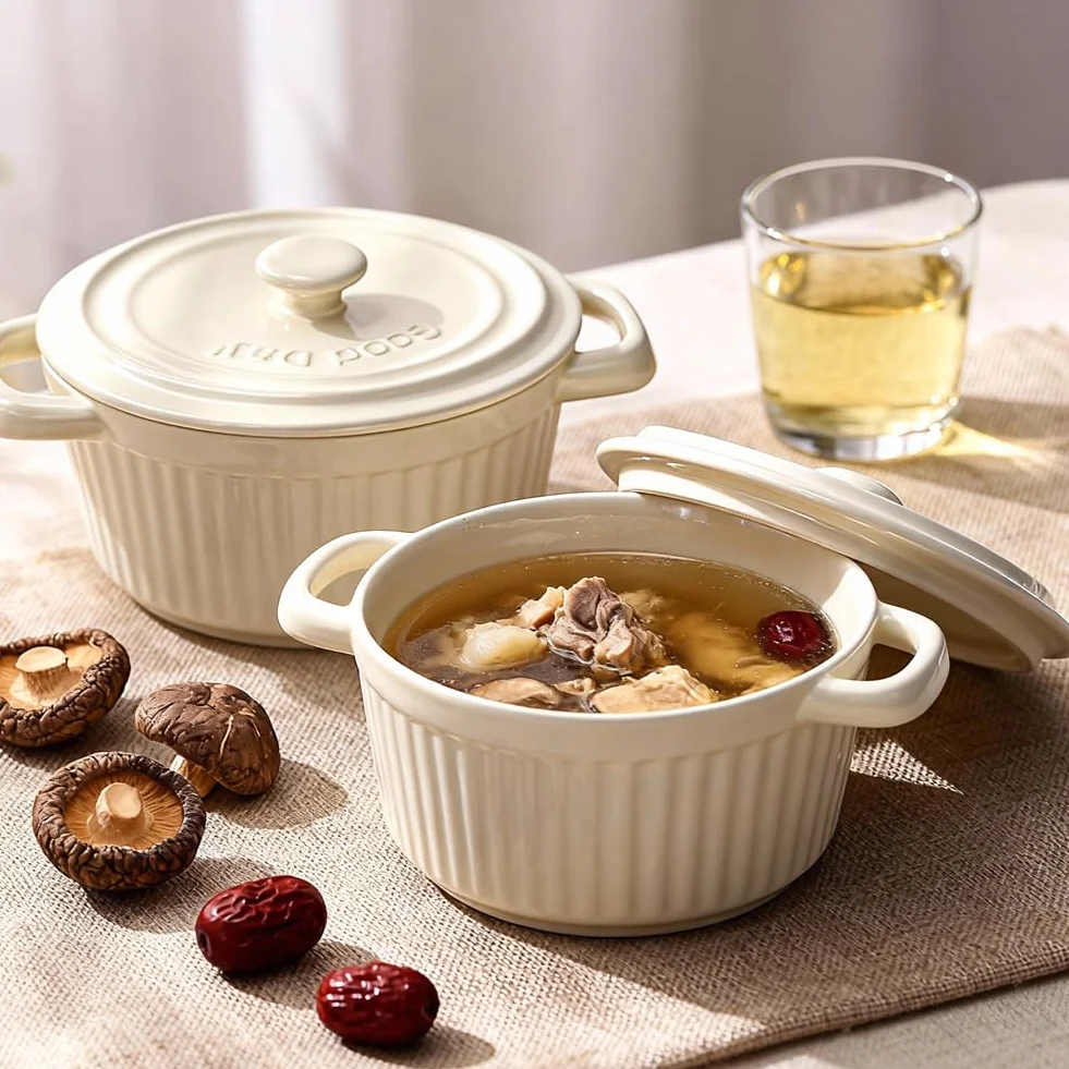 Mini Cocotte naczynie do zapiekania z pokrywką, małe porcelanowe naczynie z uchwytami, ceramiczne, małe foremki do duszenia, mini brytfanna do lasagne, sufletu, piekarnika, kuchenki mikrofalowej