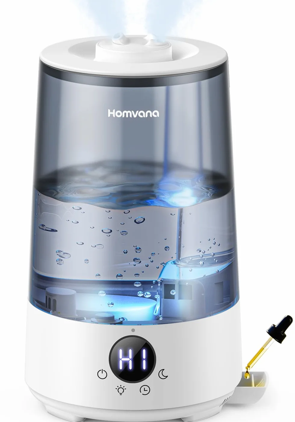 Homvana Nawilżacz Powietrza 3,6L Plastik Sypialnia Pokoju Dziecka, Ultradźwiękowy 360° Cool Mist, 34h Pracy, Bardzo Cichy 16 dB (SilentSpray), Bez BPA, Dyfuzor Zapachowy, 7 Kolorów LED