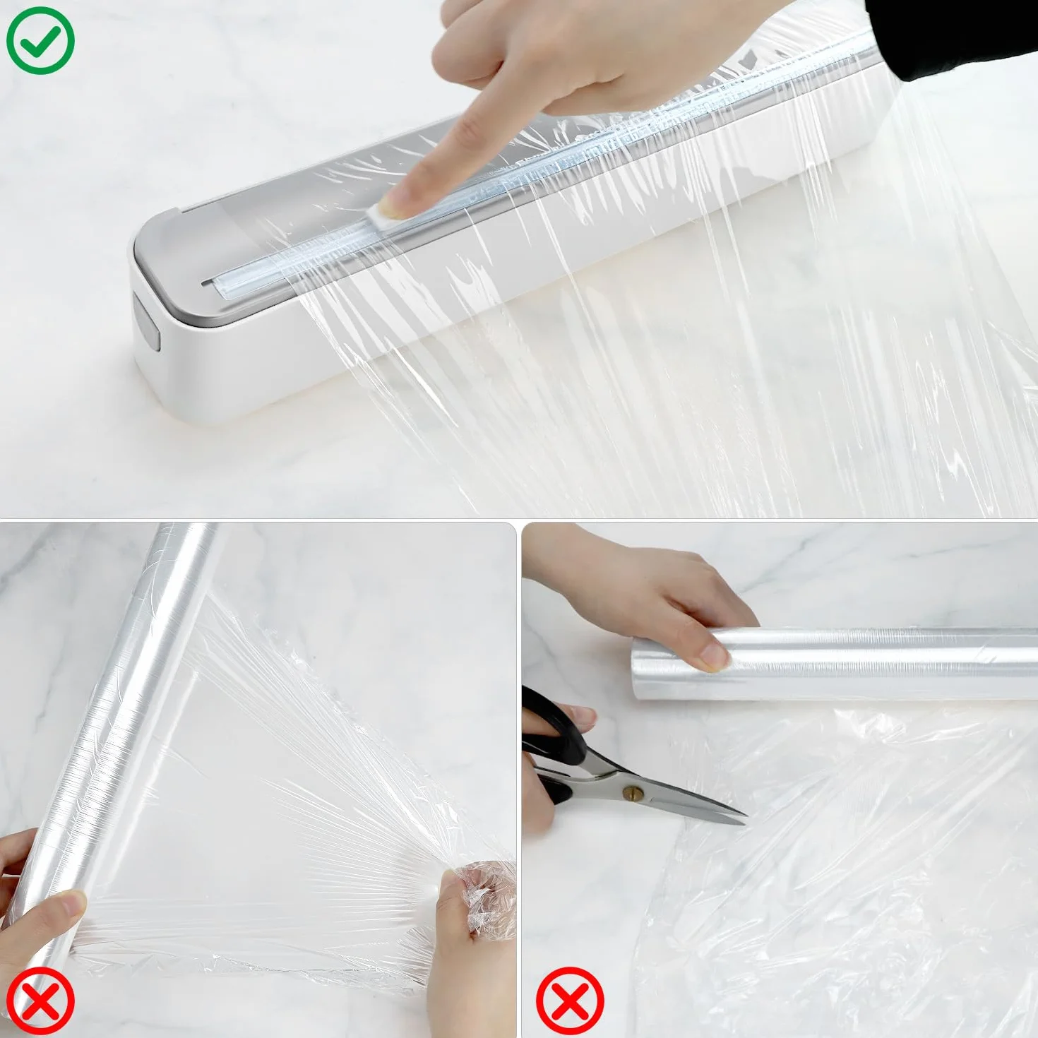 QWORK® Magnetyczny dozownik folii spożywczej, dozownik folii z funkcją cięcia, do montażu na ścianie, z folią spożywczą 50 m