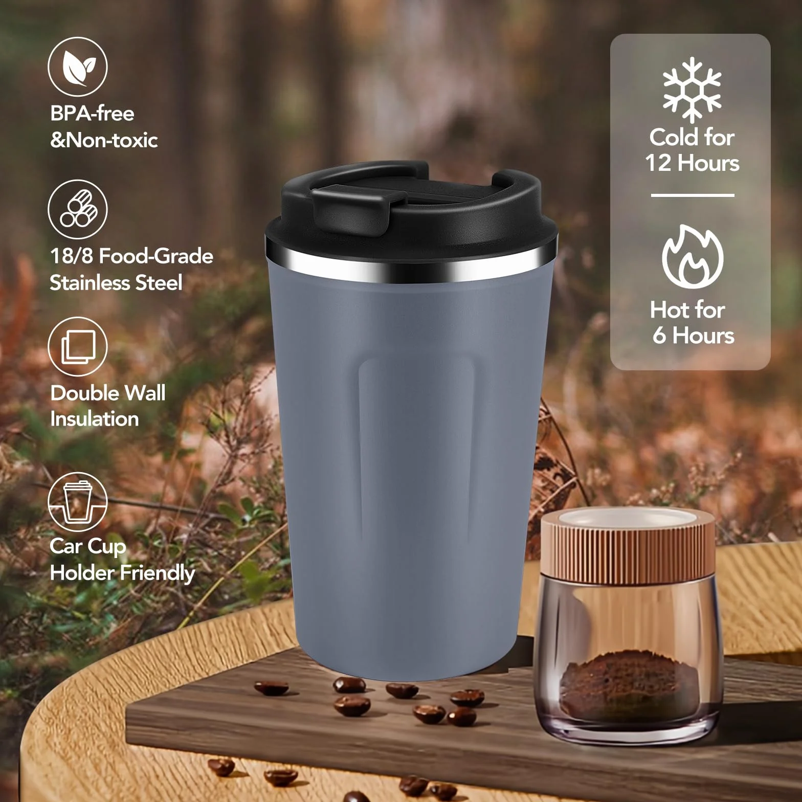 Volhoply 340 ml 350 ml izolowany próżniowy kubek do kawy z podwójną ścianką z klapką wielokrotnego użytku, szczelny kubek do kawy ze stali nierdzewnej, kubek termiczny do mrożonej kawiarni, odpowiedni