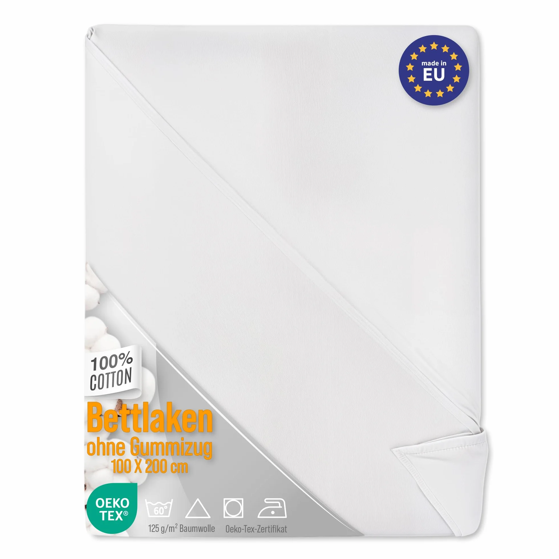 Prześcieradło bez gumki bawełniane 140x200 cm białe zestaw 2 szt. hotelowe 125 g/m²