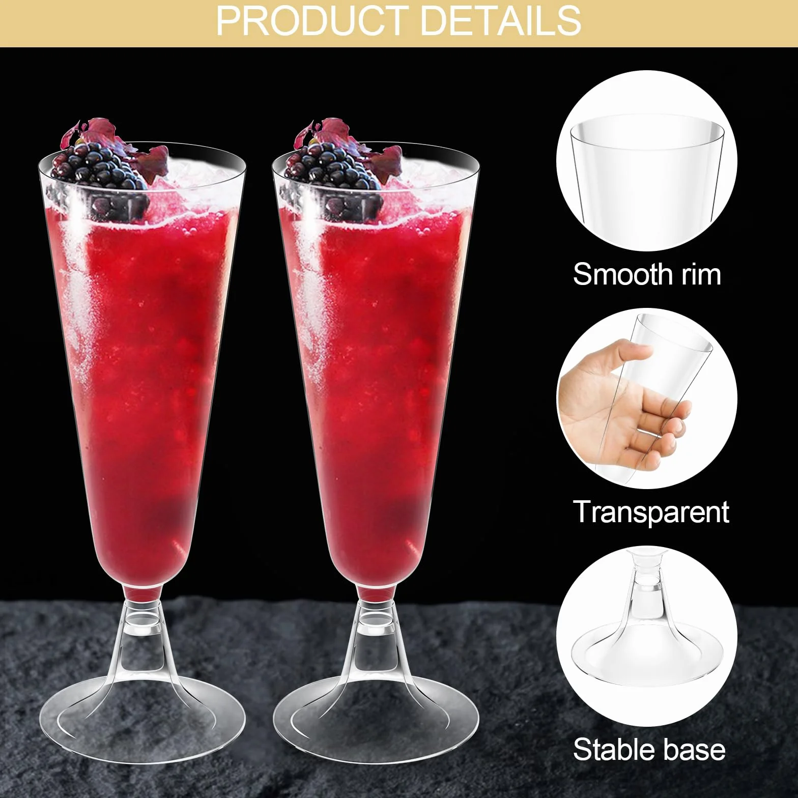 25 sztuk Plastikowe kieliszki do szampana, przezroczystych kieliszków do szampana, 160ml