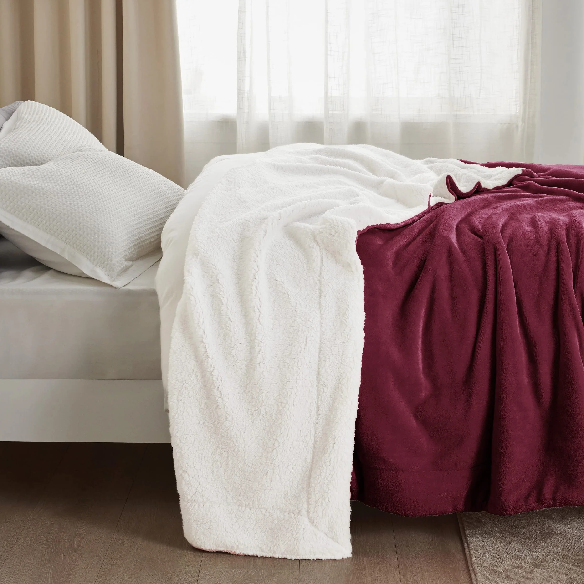 Bedsure Koc Sherpa 150x200 cm Czerwony Dwustronny Polarowy Ciepły