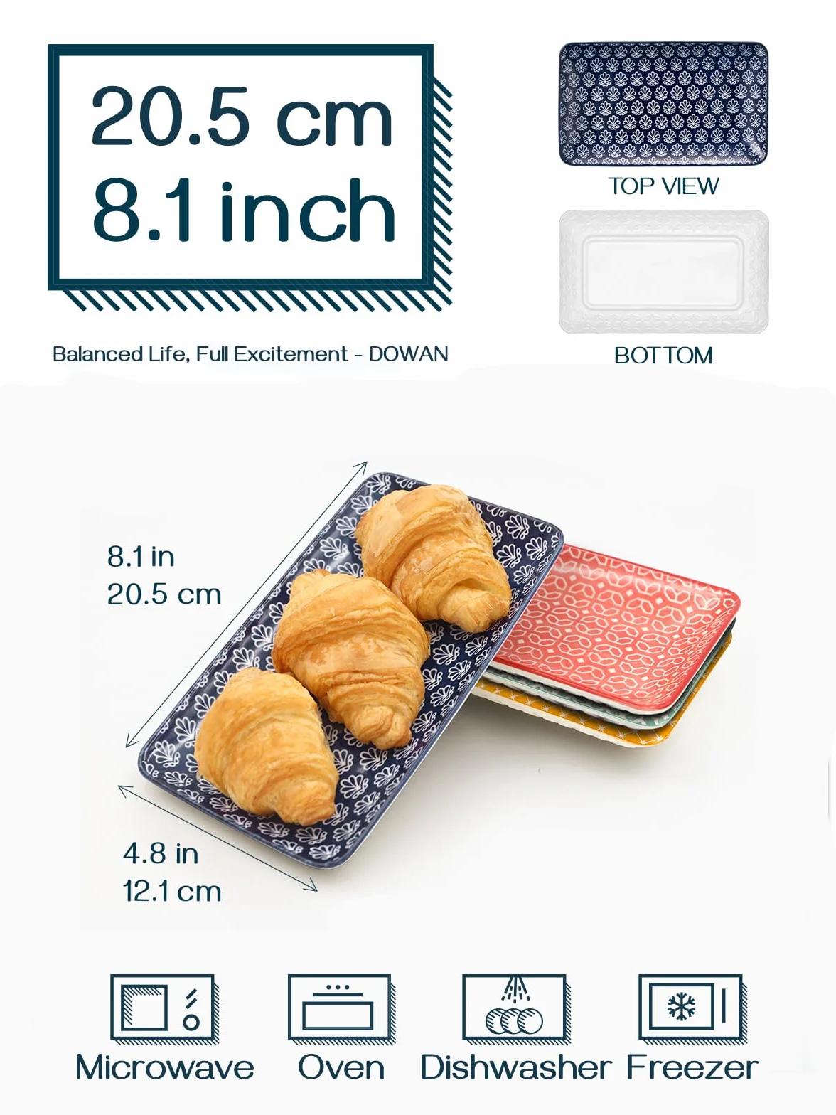 DOWAN Zestaw 6 talerzy deserowych z porcelany kostnej 20,5 cm