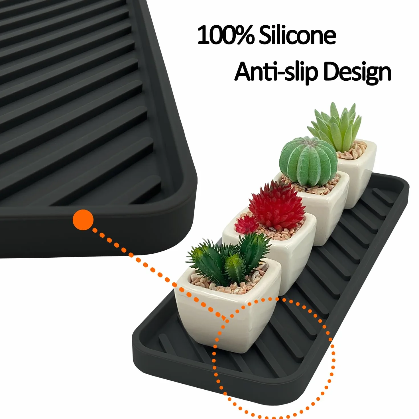 Silikonowy Organizator na Gąbkę - 30 x 11 cm, dla Kuchni i Łazienki, dla Gąbki, Szczotki, Mydło, Maty do Ociekania, Nadaje Się do Mycia w Zmywarce (Czarny, 1 Sztuka)
