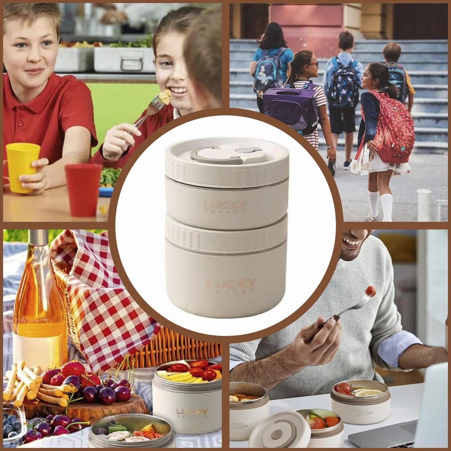 Sightday Termiczne pudełko na lunch ze stali nierdzewnej, szczelne, 440 ml i 600 ml