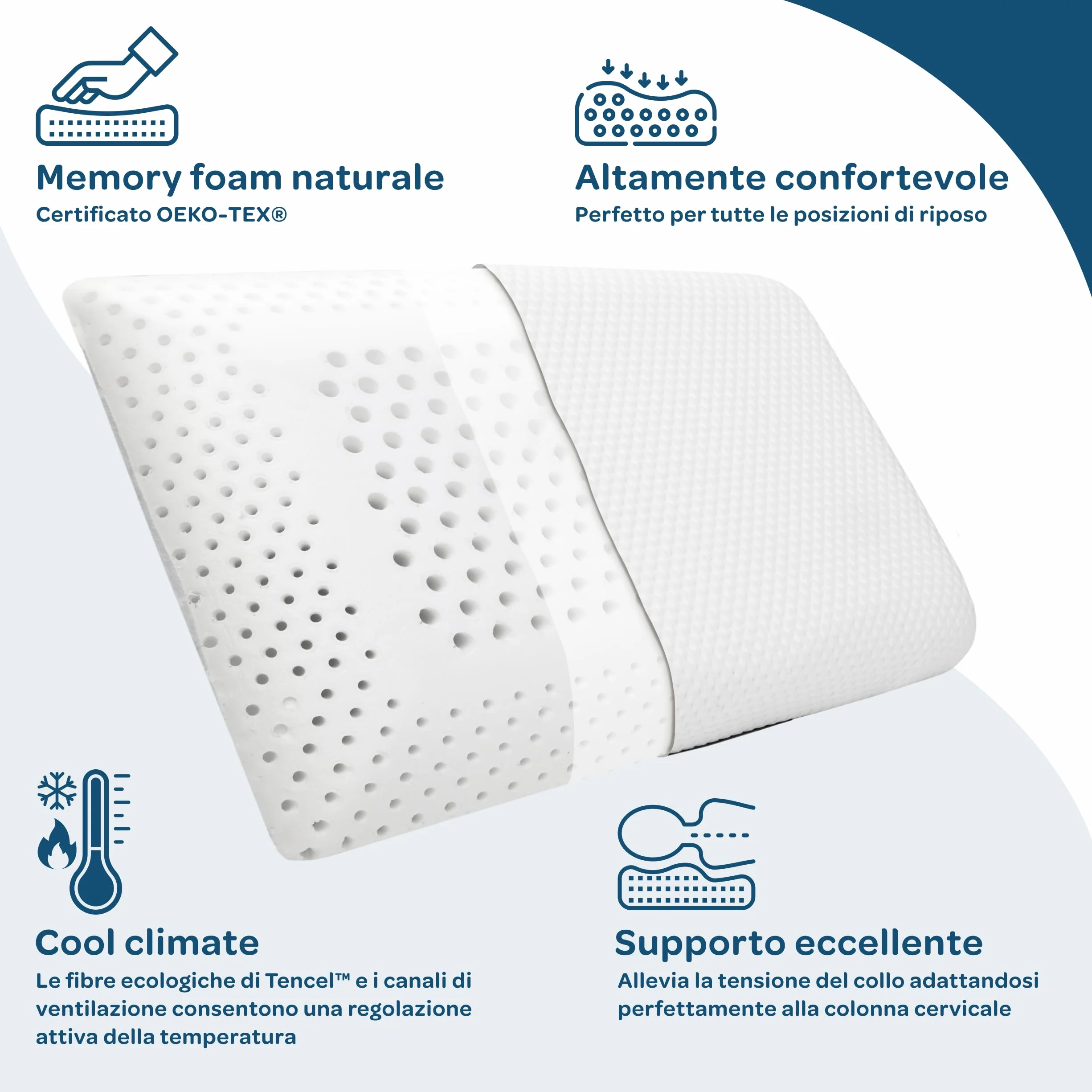 DolciSogni Ergonomiczna poduszka memory 60 x 40 x 6 z włóknem Tencel OEKO-TEX