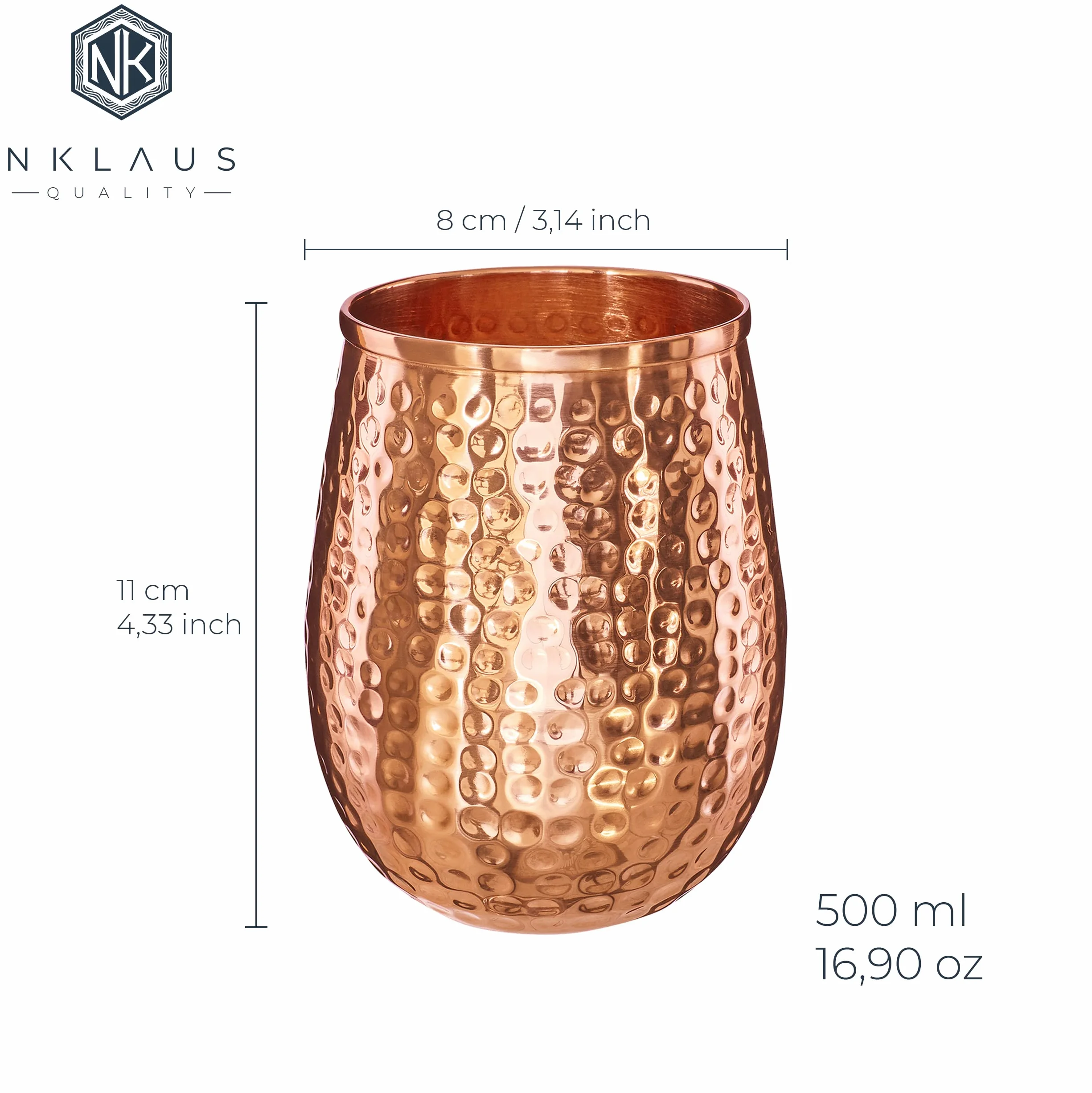 NKlaus 2x kubek miedziany czysta miedź 100% Ayuverda kubek do picia owalny Moscow Mule 500 ml 11262