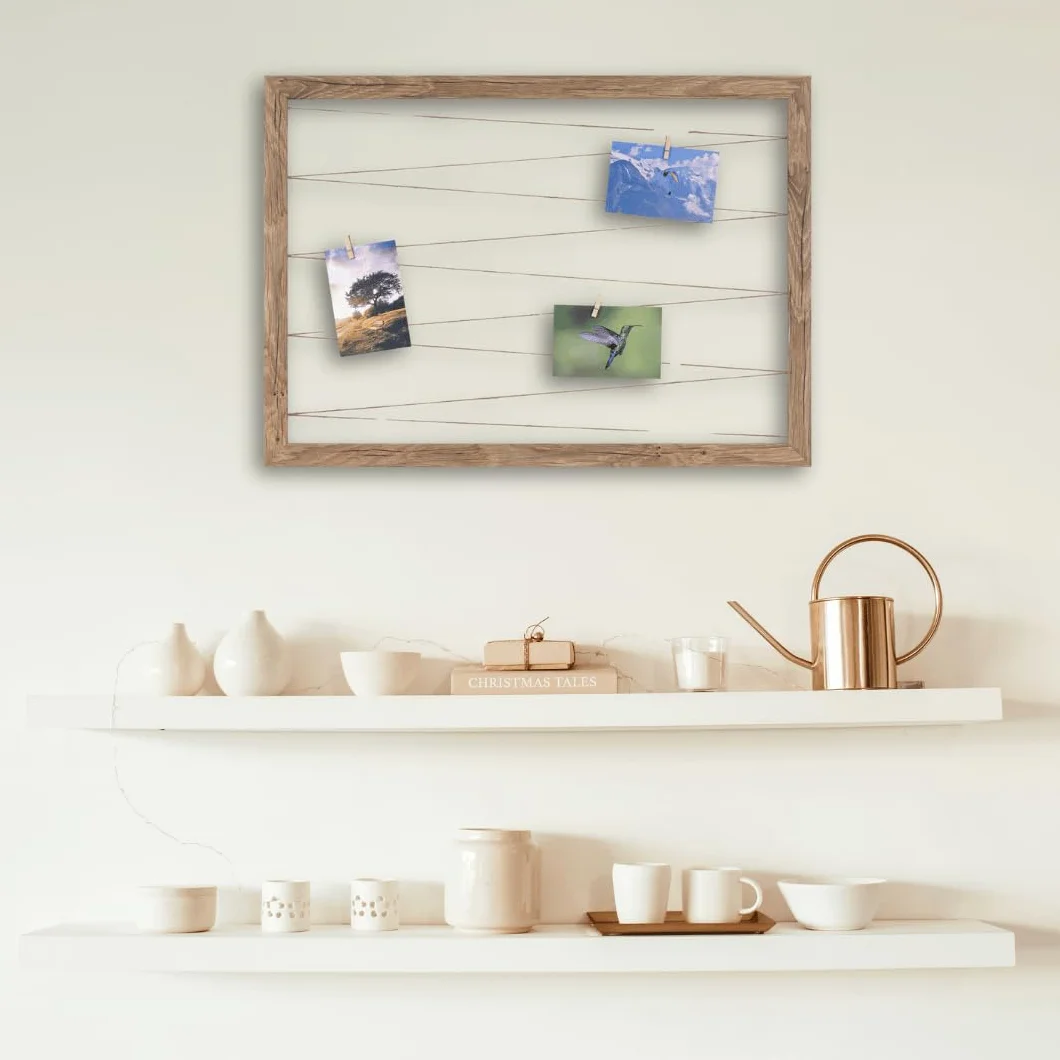 CLAMARO Uchwyt na zdjęcia "Collage Line" 70 x 50 cm, dąb Catania, format poziomy ramka na zdjęcia z taśmy jutowej i drewnianych klamerek, idealna jako kolaż fotograficzny, ściana na zdjęcia lub ramka