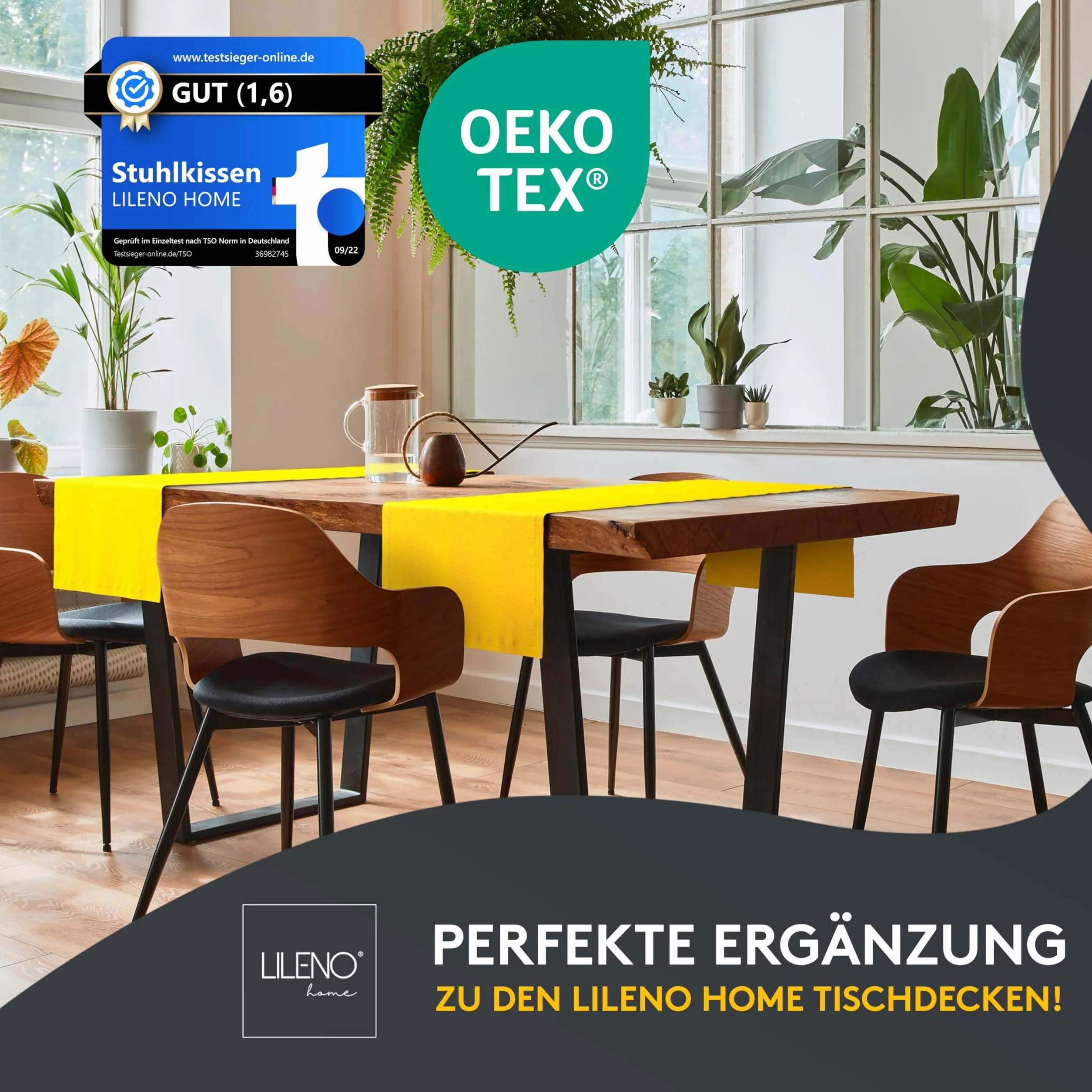 LILENO HOME Zestaw 4 poduszek na krzesło, czarne (38 x 38 x 8 cm) – poduszka do siedzenia na krzesło ogrodowe, do kuchni lub jadalni – wygodna, odporna na promieniowanie UV, do użytku wewnątrz i na