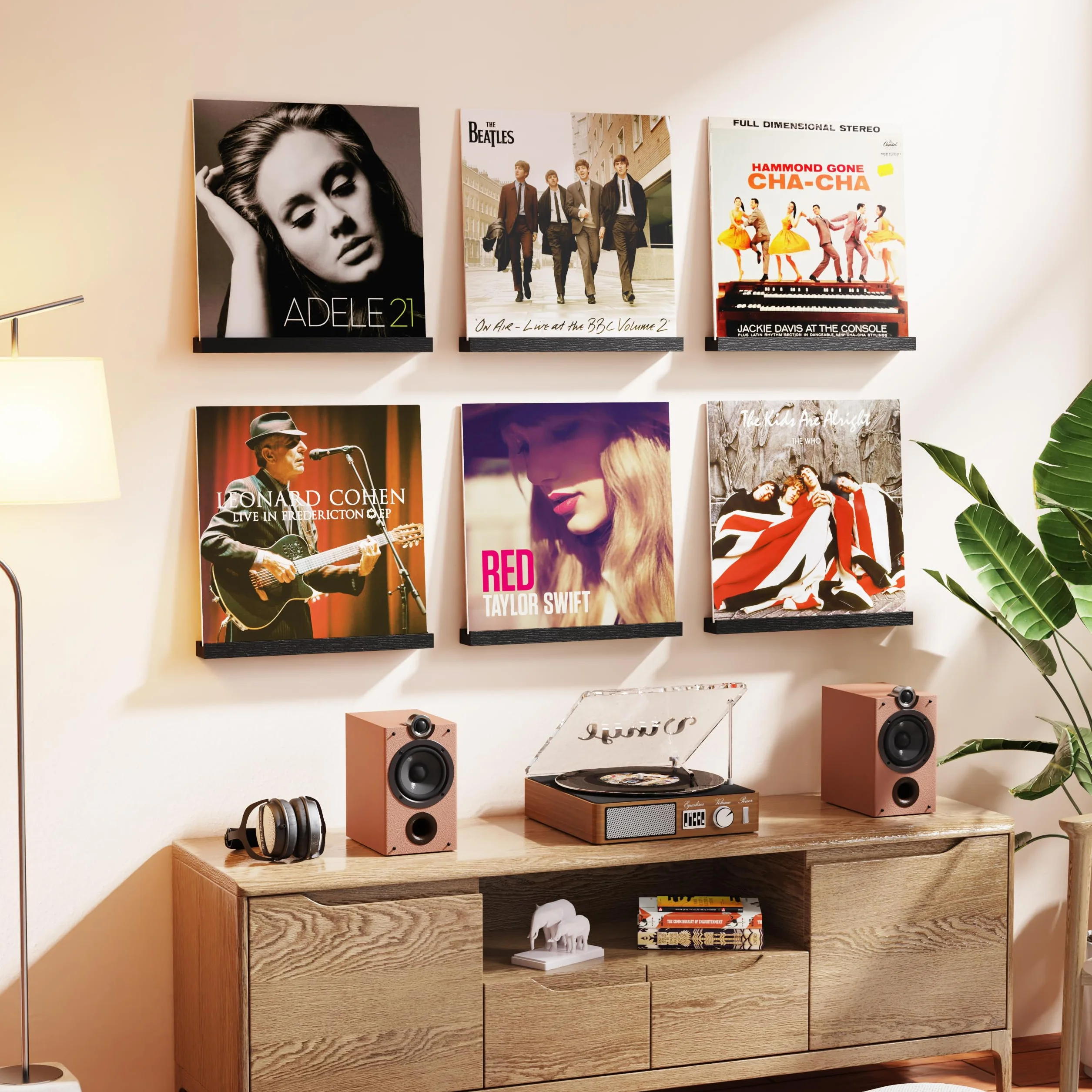 6 sztuk uchwytów ściennych na płyty winylowe, drewniane uchwyty winylowe, do montażu płyt winylowych, do umieszczania płyt gramofonowych, płyt CD, albumów fotograficznych i kolekcji (czarne)