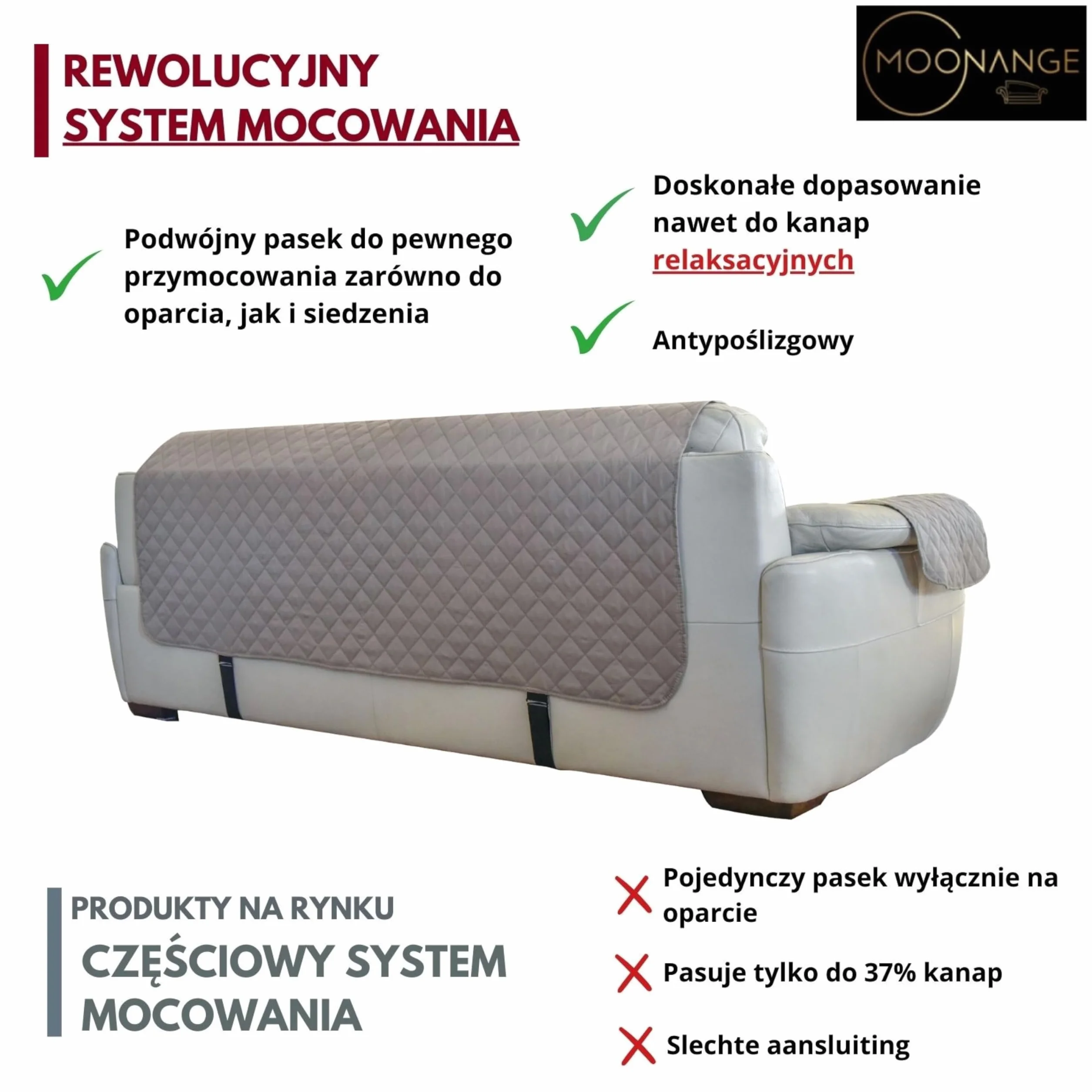 Pokrowiec na sofę 2-osobową wodoodporny dwustronny antypoślizgowy 120cm ciemny gołębi